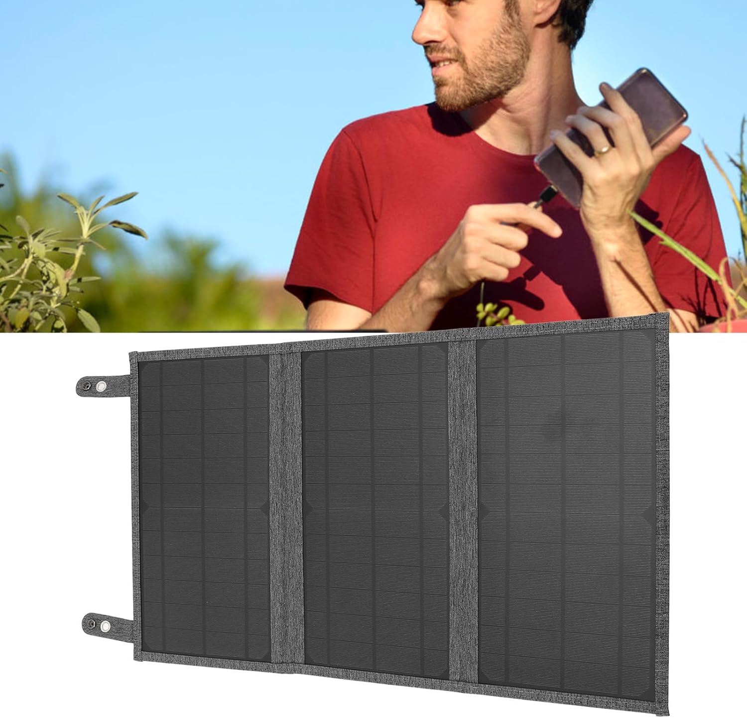 30W 18V Solar Panel Charger, Fast Charging, Foldable Solar Panel for Cell Phone Tablet, Lightweight, QC3.0, 8 Connectors, 3 Outlets (Grey)