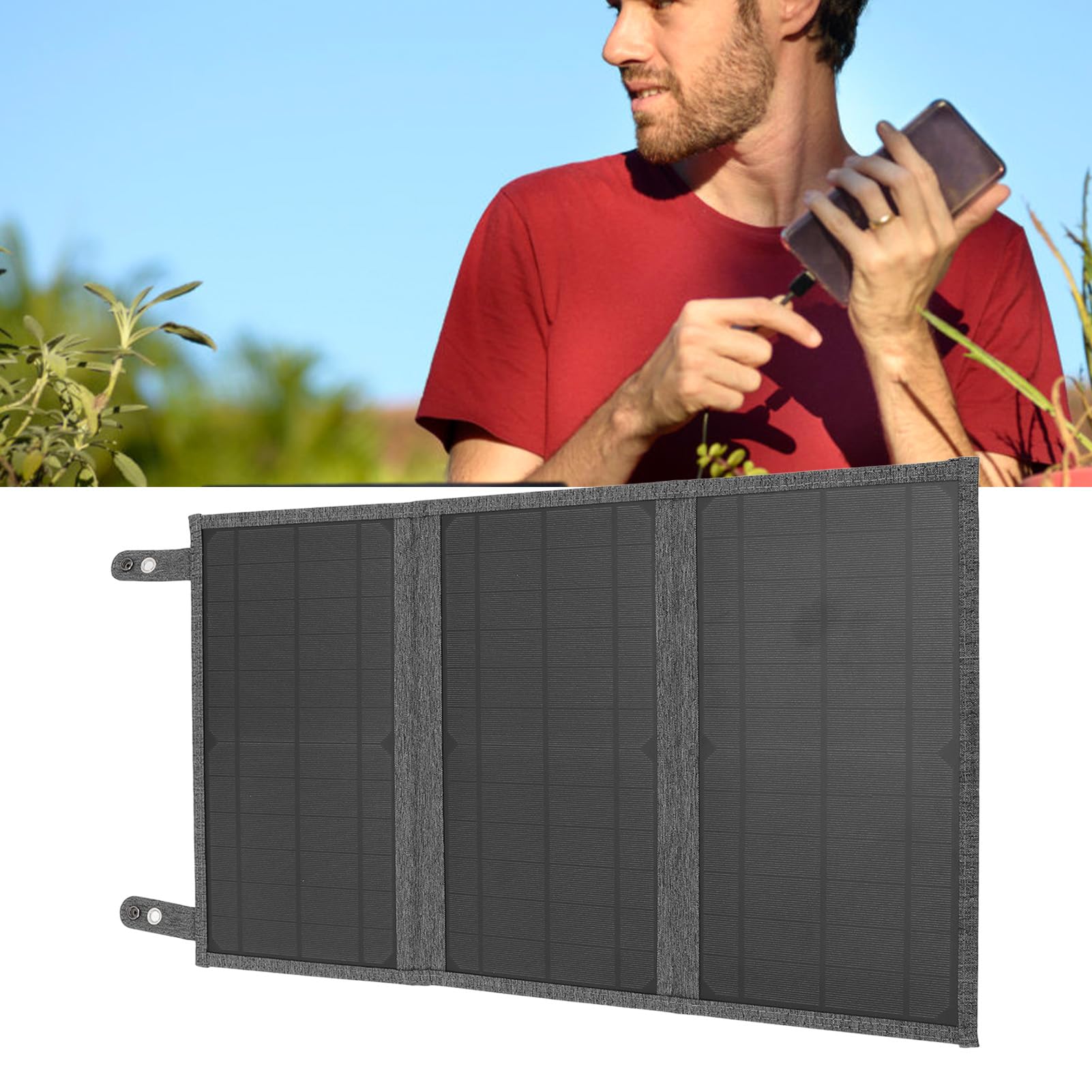 Ładowarka do paneli słonecznych 30 W 18 V, szybkie ładowanie, kompaktowy, składany panel słoneczny do tabletu telefonu komórkowego (szara)
