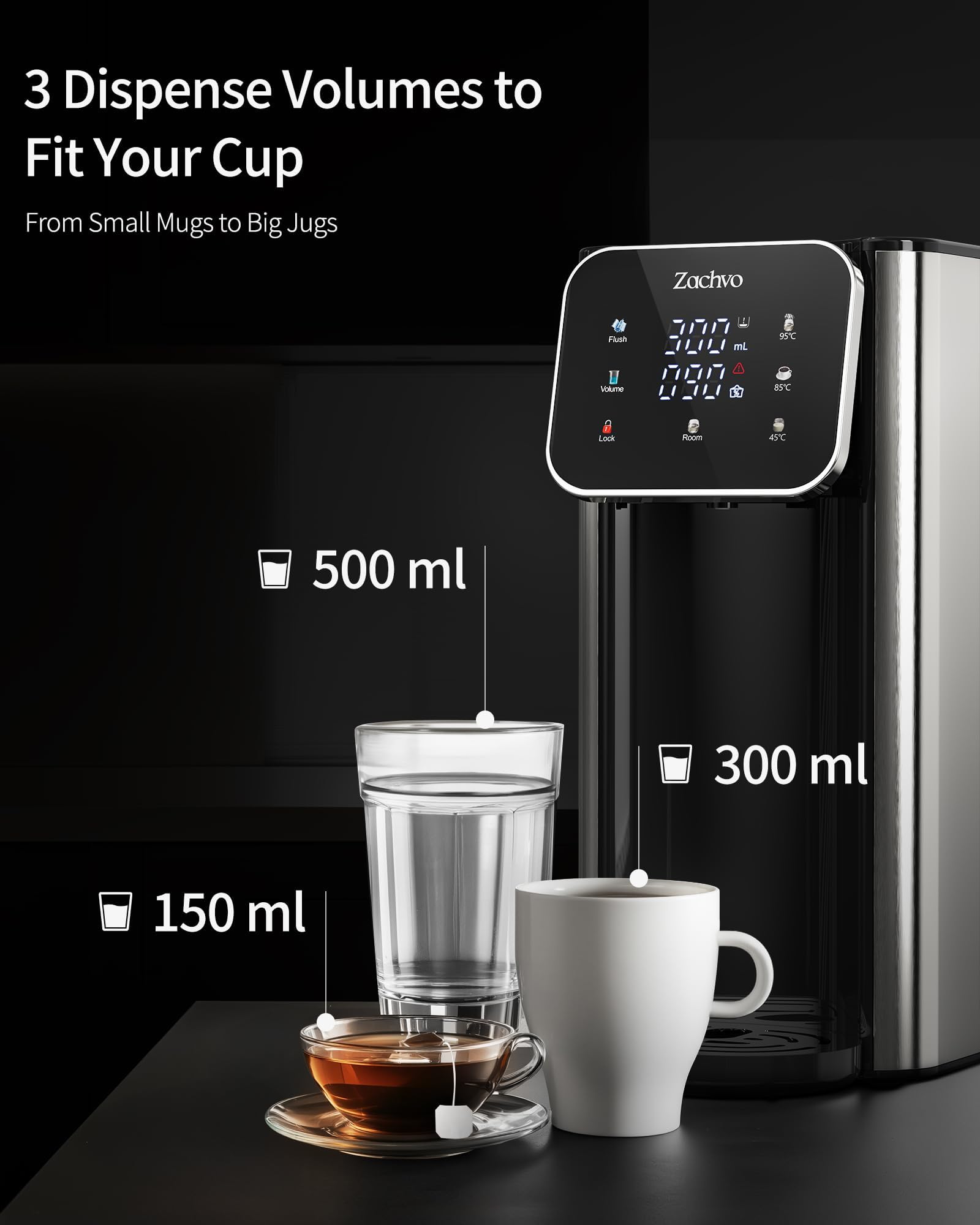 Dispenser Acqua Calda UR05 – Acqua bollente in pochi secondi, 4 temp. & 3 volumi, serbatoio 4L, compatto ed efficiente, sicuro per bambini, filtro a carbone attivo, ideale per casa e ufficio