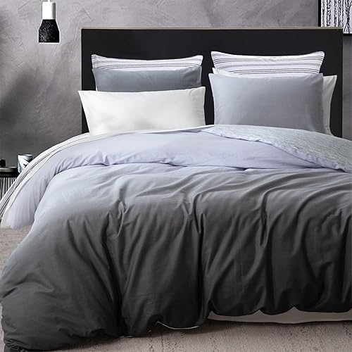 Miniatura 8 de ALEISSEL Juego de funda de edredón gris oscuro, tamaño Queen, juego de funda de edredón 100% algodón, juego de funda de edredón estampada, juego de