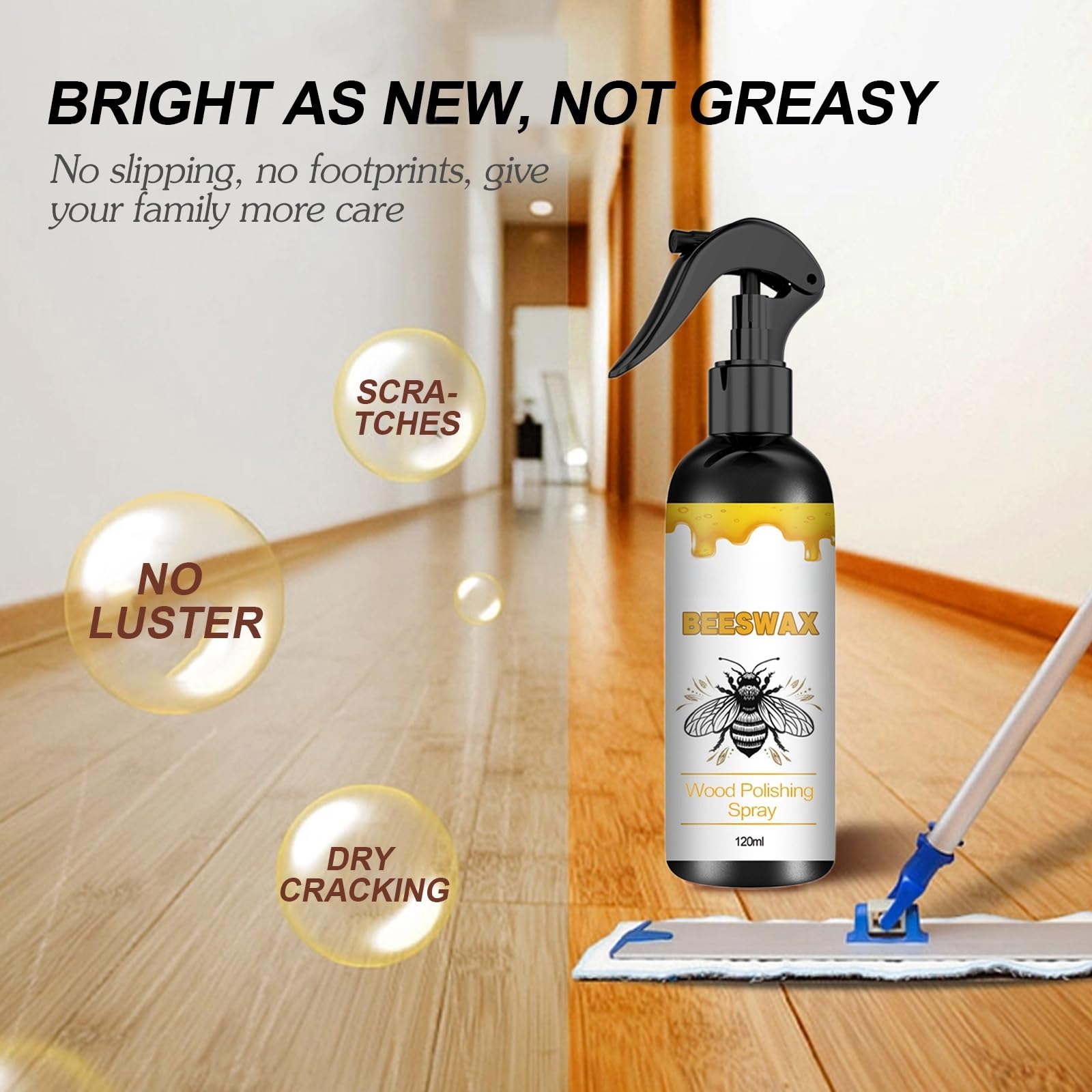 Bienenwachs-Holzpolitur-Spray, Pflege von Möbeloberflächen, Konzentrierte Beschichtung zur Wiederherstellung des Glanzes und zum Abdecken feiner Kratzer, Stellt den Glanz und die Textur des (6pcs)