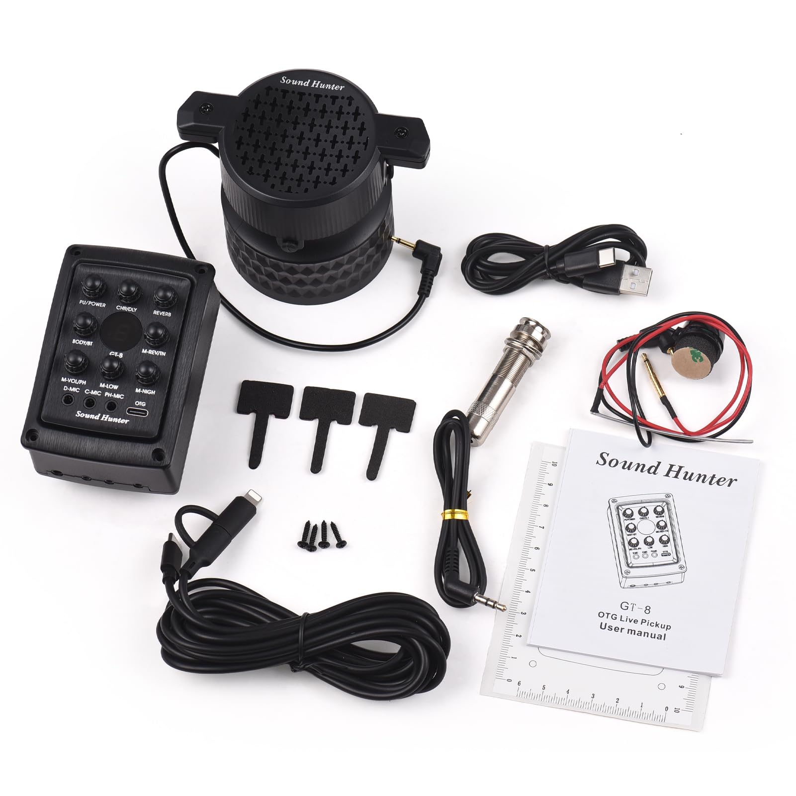 Drewniany Zestaw Przetworników Gitarowych z Funkcjami Chorus Delay Reverb dla Akcesoriów do Akustycznych Instrumentów do Gitary Drewnianej, łączność BLE Przesyłania Strumieniowego na żywo i