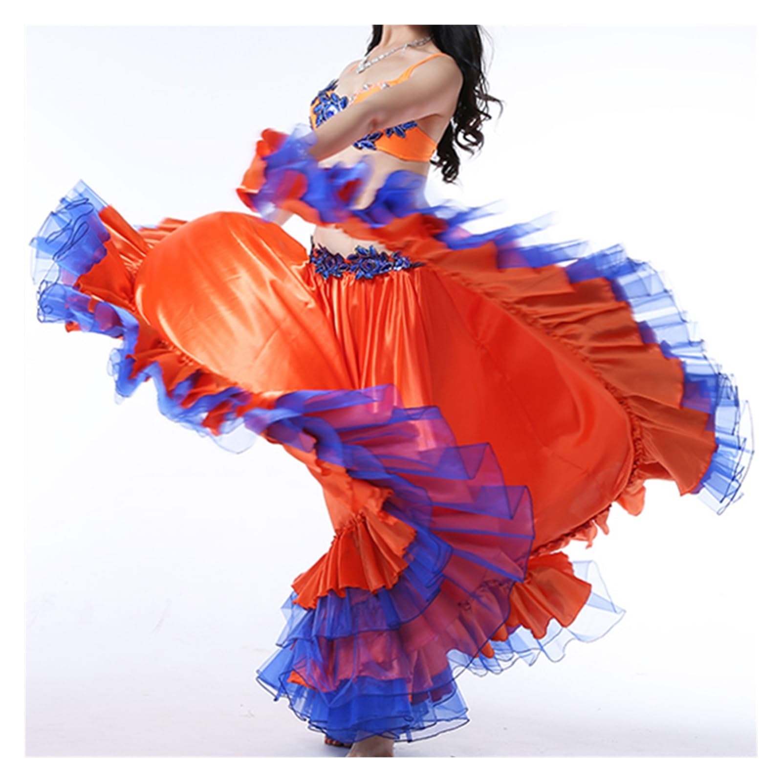 Jupe longue pour la danse, Jupe swing for femme for performance sur scène de danse espagnole et du ventre avec 180-720 degrés