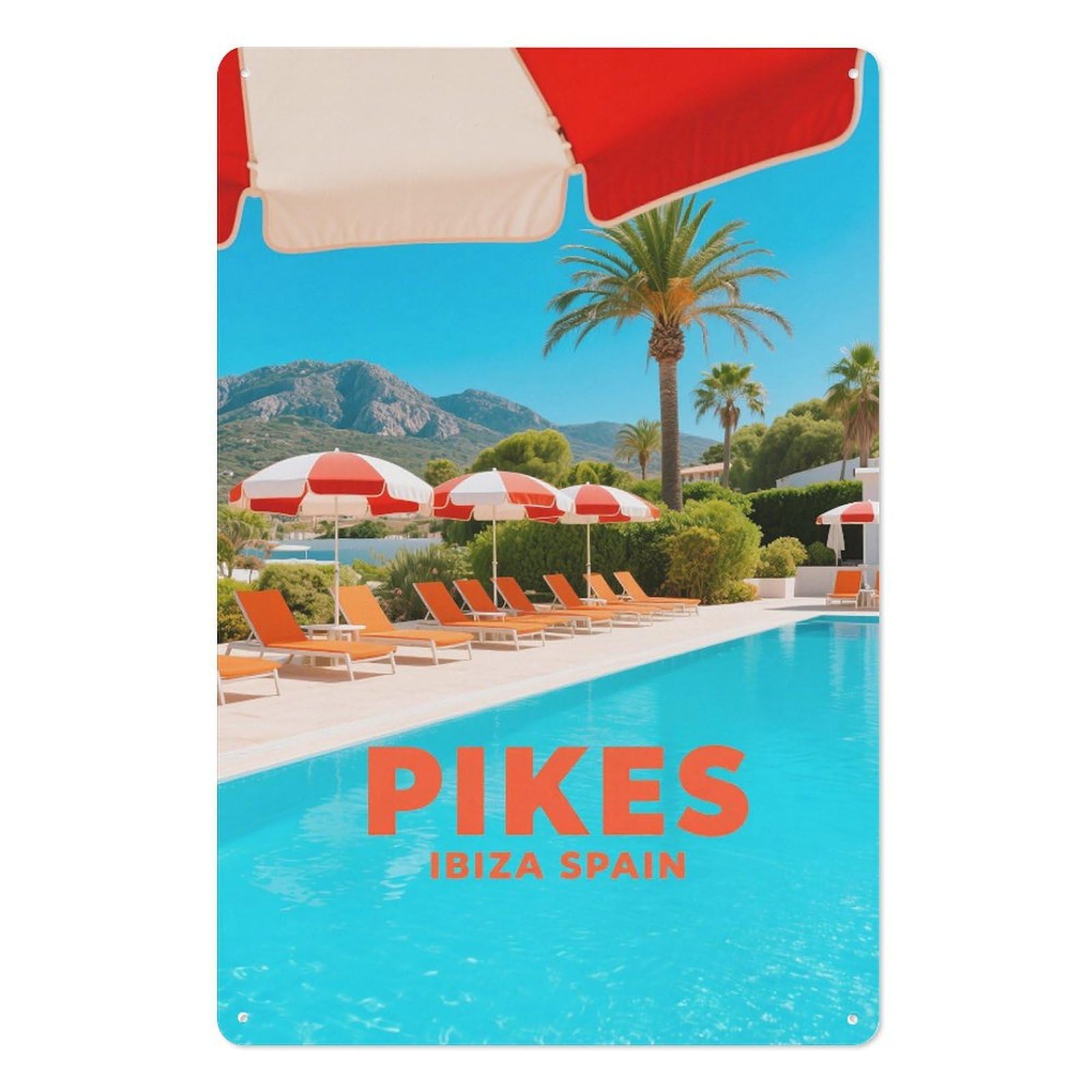 Pikes Ibiza Spain Retro Design Tin Painting Vintage Tin Sign 08x12inch(20x30cm) Wall Art for Home Office Bedroom Living Room Cafes Wall Decor