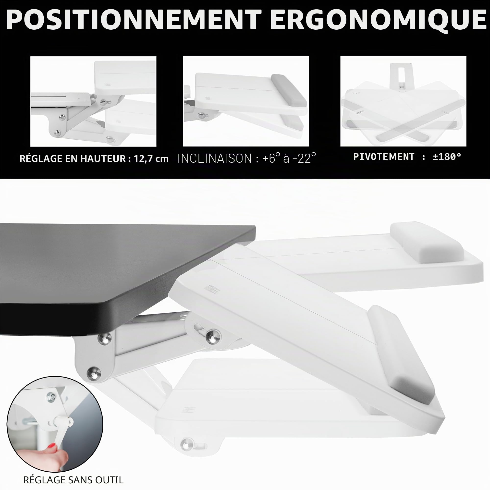 Vivo MOUNT-KB03W Plateau Ergonomique réglable pour Clavier et Souris pour Bureau et tiroir Blanc
