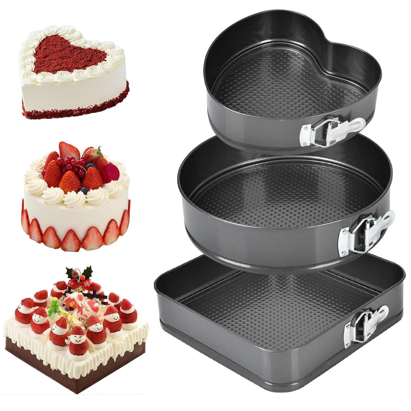 Zestaw tortownic do ciasta, 3 sztuki, z płaskim dnem, nieprzywierająca, prostokątna, okrągła, forma do pieczenia ciasta, pizzy, naleśników (20/22/24 cm)