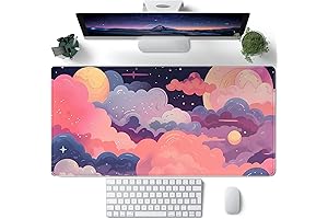 Cute Desk Mat Kawaii Clouds Desk Decor, Pink and Purple Desk Pad,...