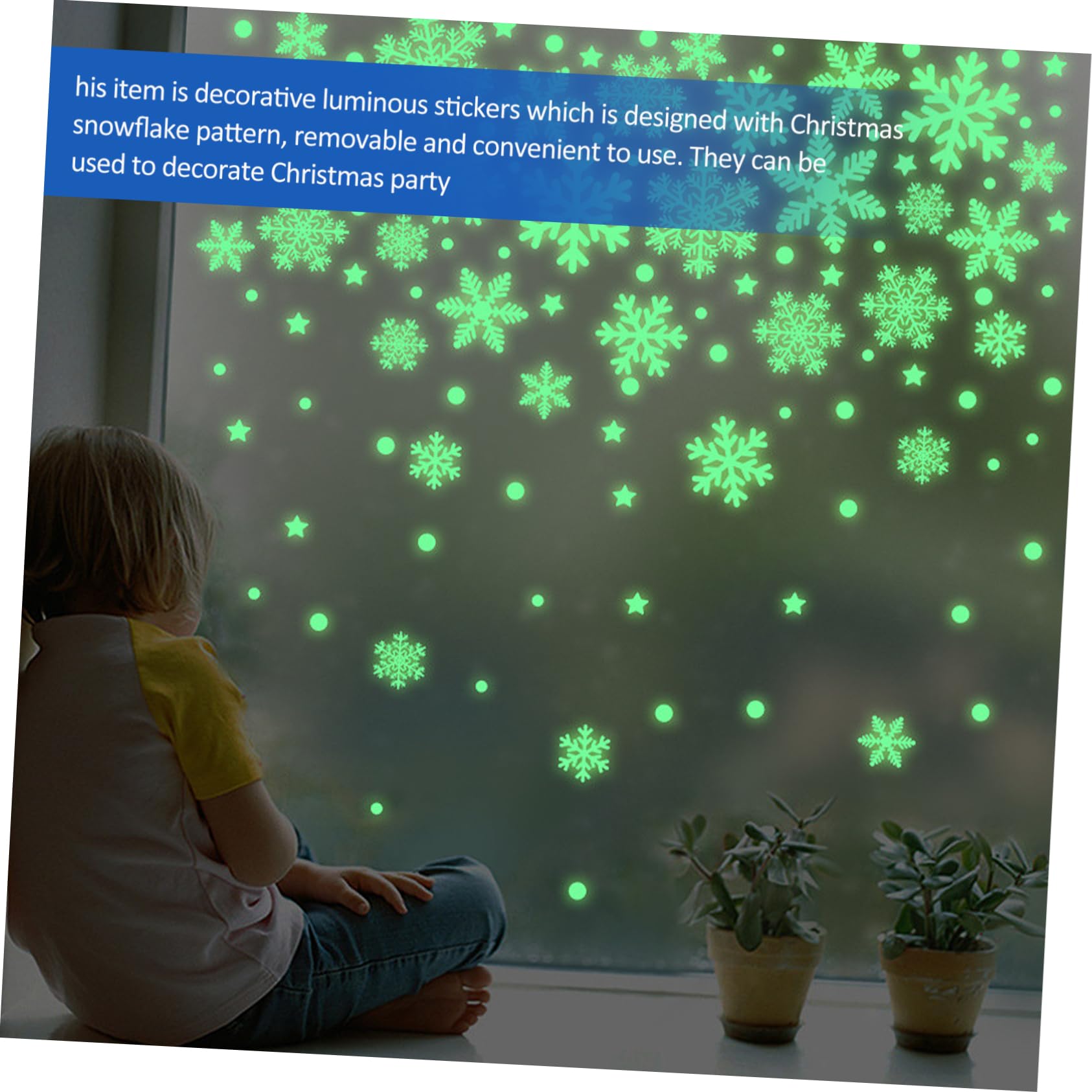FRCOLOR 12 Blätter Weihnachtsaufkleber Winteraufkleber Schneeflocken-aufkleber Weihnachtsfensteraufkleber Leuchtender Schneeflockenaufkleber Fluoreszierender Wandaufkleber Weiß Pvc