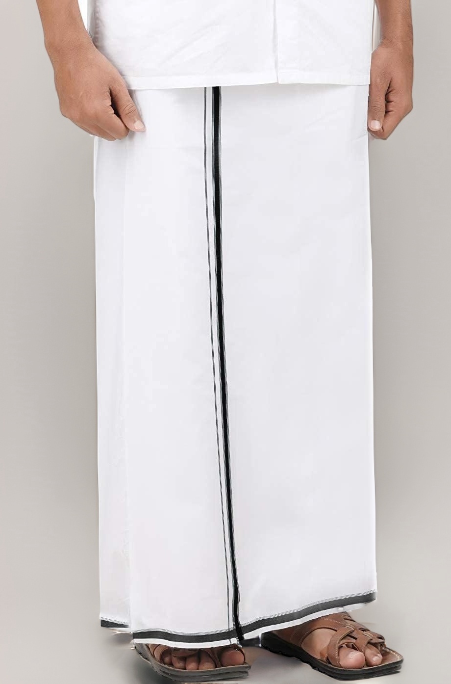 YETTALAN® Mens Thick Border 100% Cotton Dhoti 2.00 Meters Pure White Mundu/Vesti