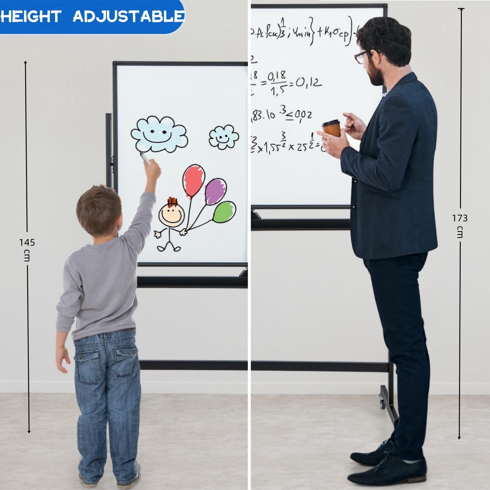LIFEZEAL Lavagna Bianca Cancellabile con Ruote, Lavagna Magnetica per Ufficio, Doppia Faccia e Girevole a 360°, Lavagnetta Interattiva Regolabile in Altezza per Scuola (80x120cm, nero)