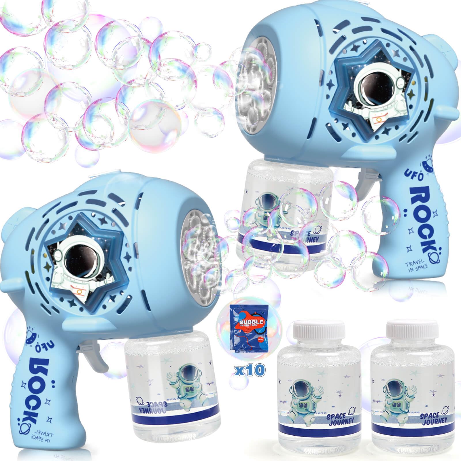 Beria 2 PCS Space Bubble Gun Toys for Kids 3-8 Year Old: Bubble Machine Bubbles for Kids Bubble Maker with Bubble Liquid Gifts for 3 4 5 6 7 8 Year Old Boys Toy Party Outdoor Garden Bubble Game Toy