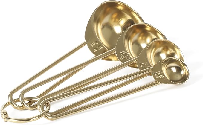Martha Stewart Richburn 4-Piece Gold Stainless Steel Measuring Spoons Set – Durable and Stylish Kitchen Measuring Tools for Precise Baking and Cooking