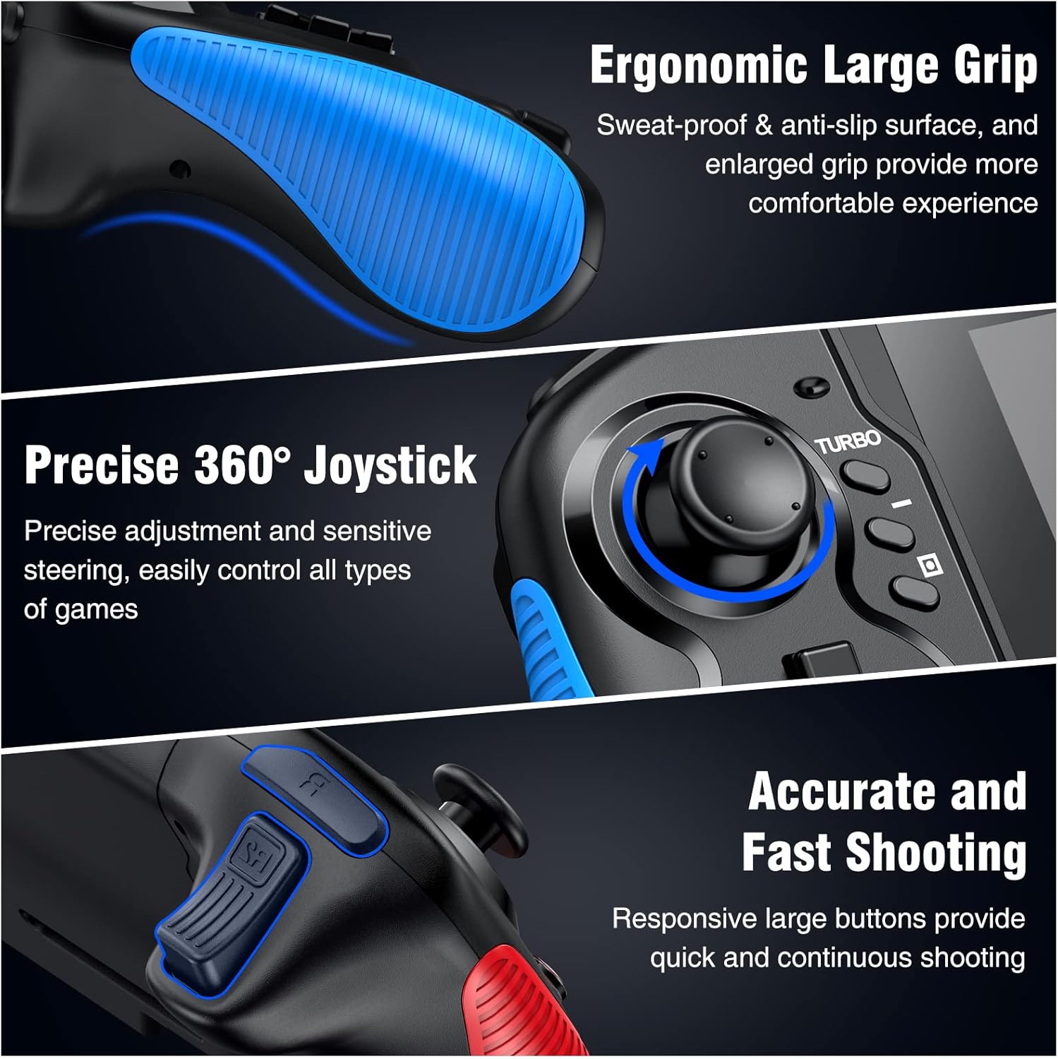 Switch Controller for Switch/Switch OLED, Rechargeable Plug-in Switch Controller, One Piece Ergonomic Grip Switch Controller for Handheld Mode with Turbo,Dual Vibration,6-Axis Motion Control,Red-Blue - imagen 8