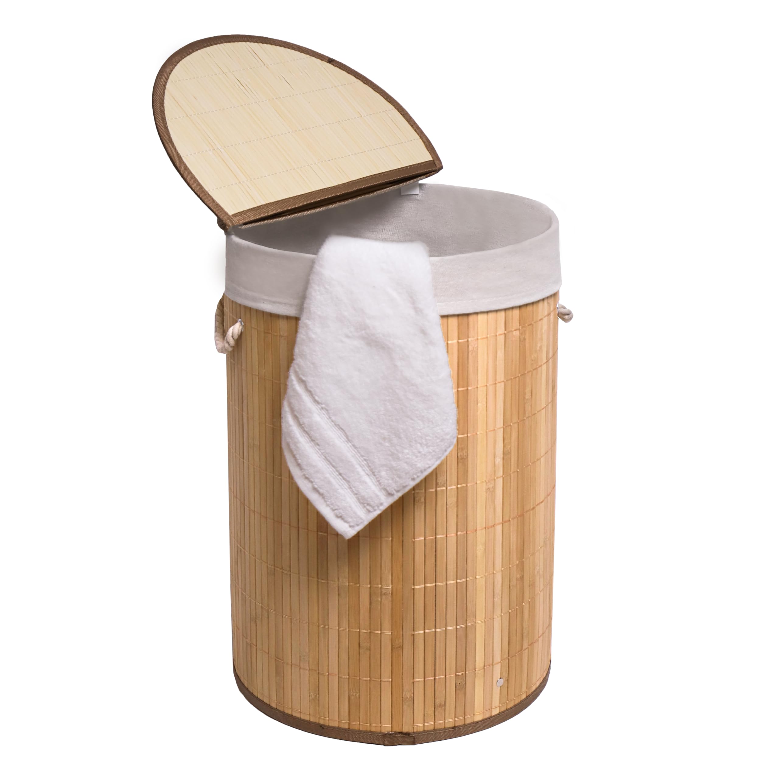 Rackhams Brown 50L Folding Bamboo Laundry Basket Bin Hamper Basket Storage Organizer With Lid And Removable Bag (Natural ) - Natural - 1