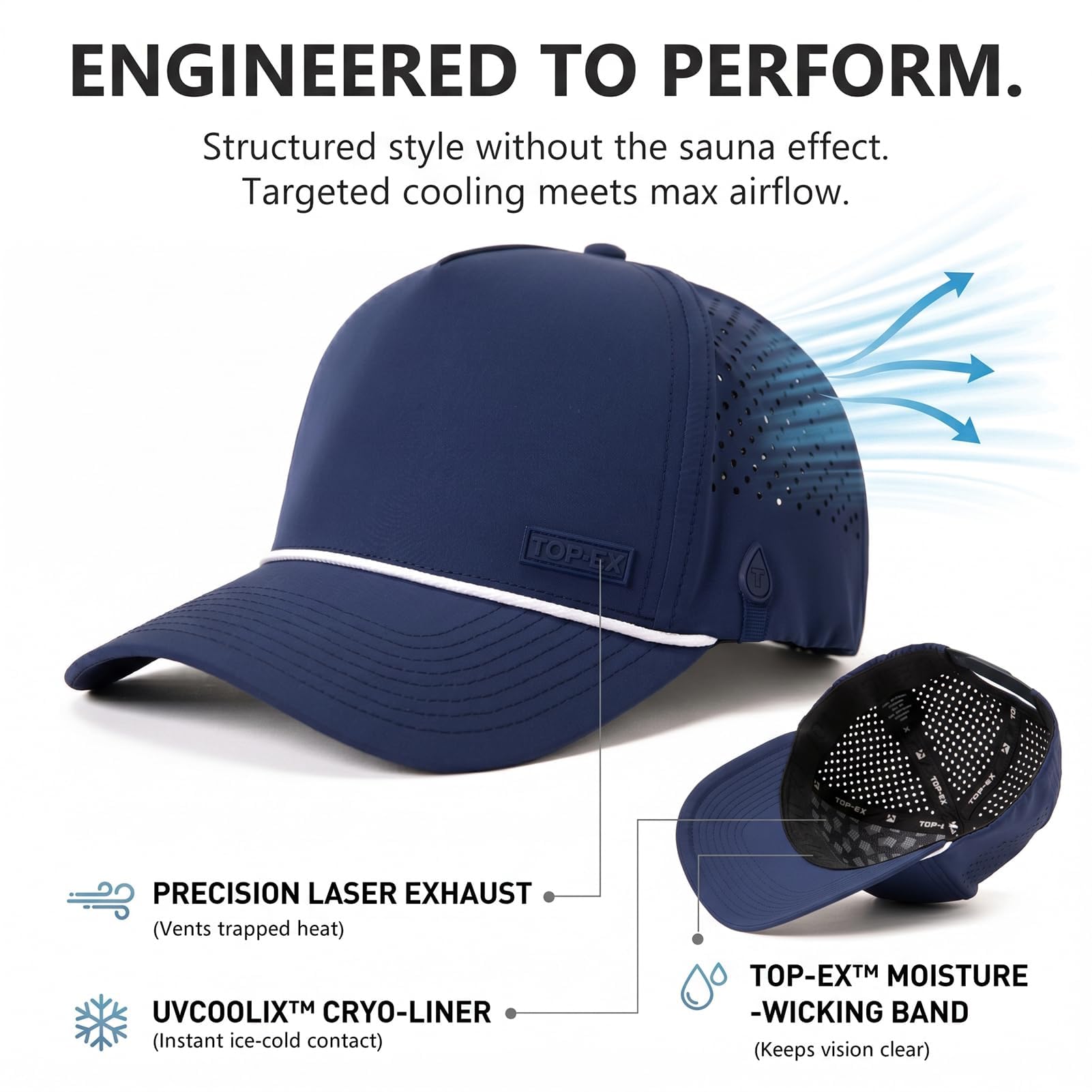 TOP-EX Gorra para hombre con correa, gorra de snapback, resistente al agua, protección UV, transpirable, gorra de golf, gorra deportiva de verano