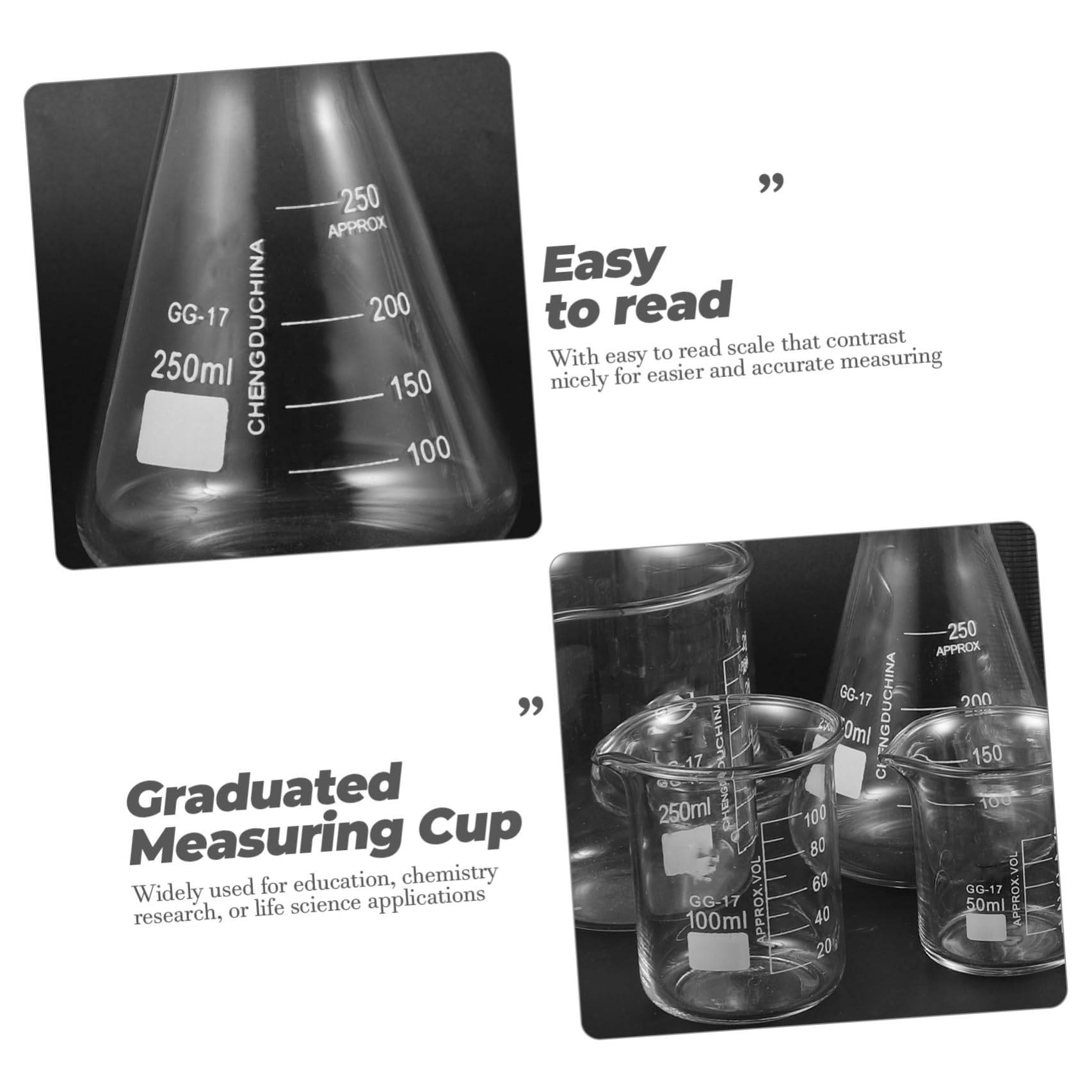 Set di Vetro per Laboratorio 9 Pezzi, Include Cilindro Dosatore e Flacone Dosatore in Vetro Resistente, per Misurare Liquidi in Esperimenti Scientifici