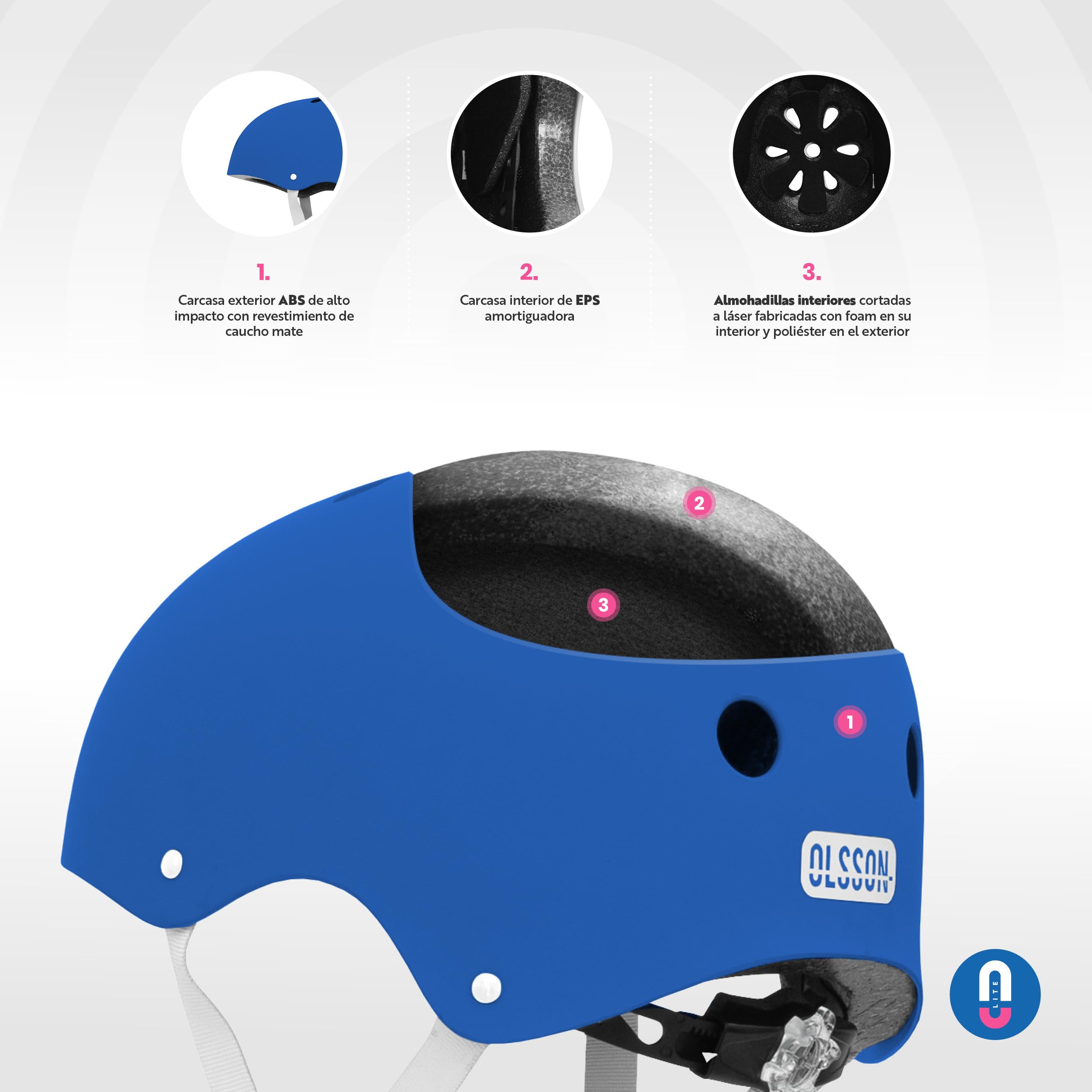 OLSSON Casco Infantil Kit Protecciones ABS EPS Forro Desmontable Lavable Tamaño Ajustable 11 Rejillas Ventilación