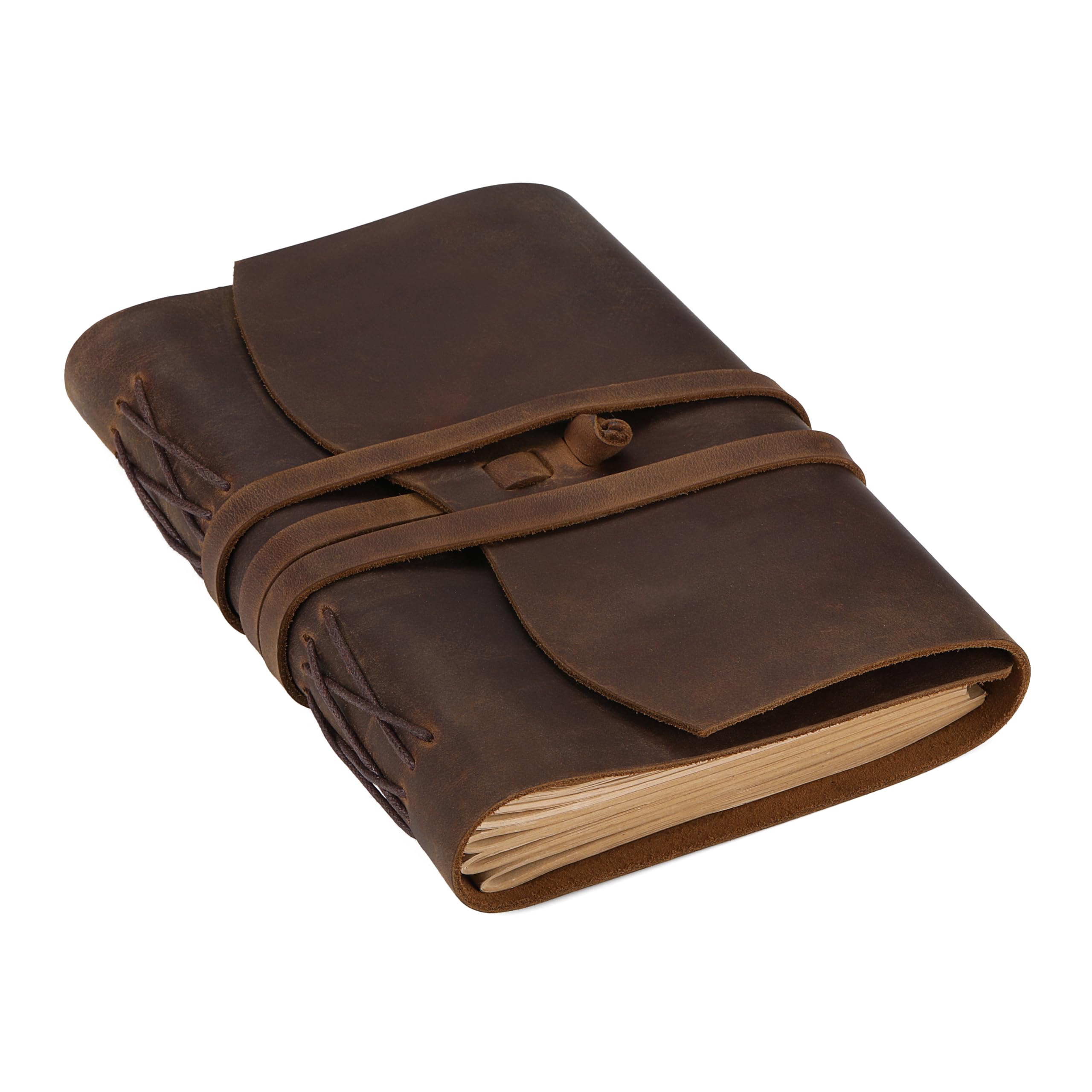 Carnet de notes en cuir véritable relié pour écrire – 300 pages lignées faites à la main – Format A5 – Carnet de notes quotidien pour homme et femme, voyage, marron (20,3 x 15,2 cm)