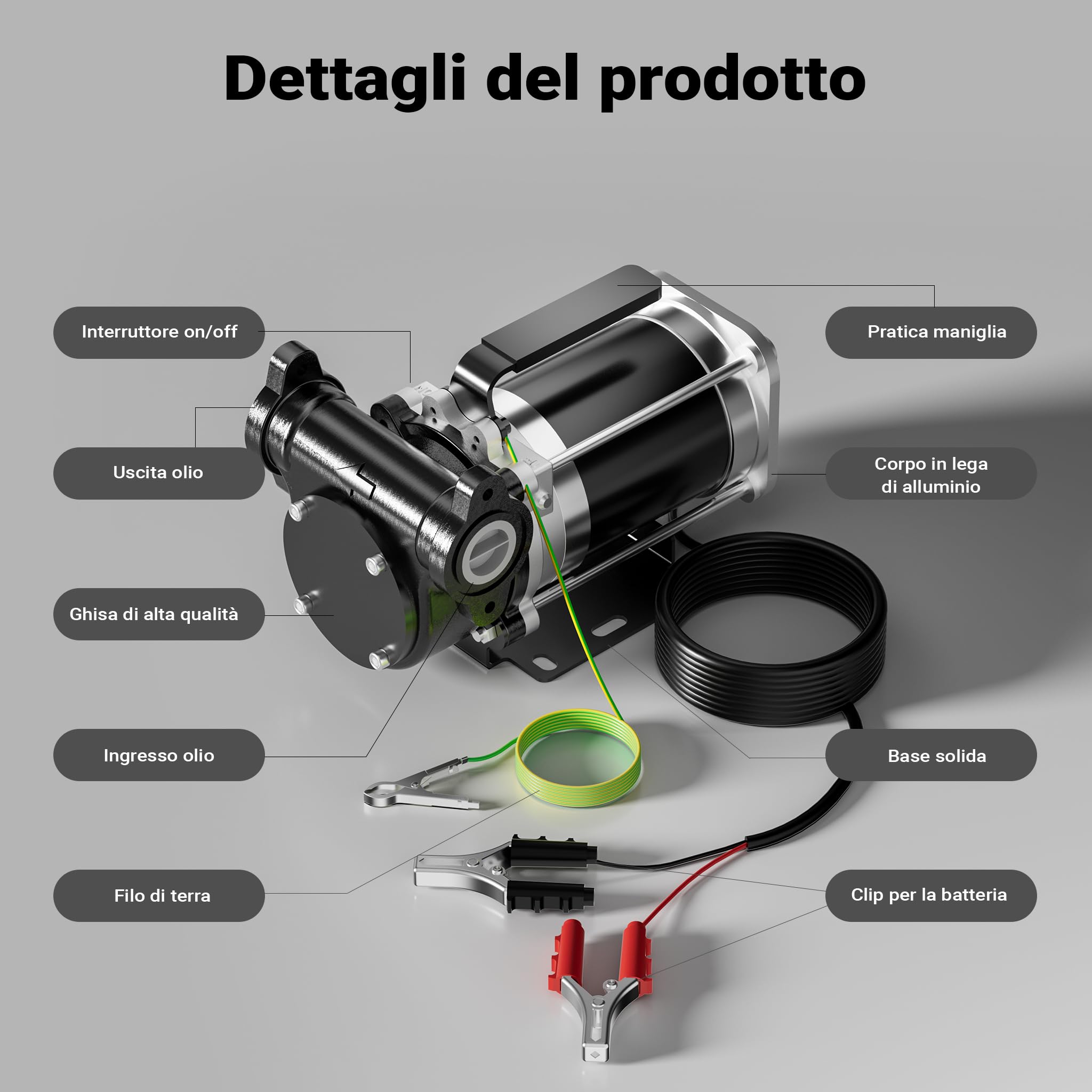 Wiltec Pompa travaso carburante 12 V 180 W, Pompa travaso gasolio/benzina, 57 l/min, 3200 giri/min