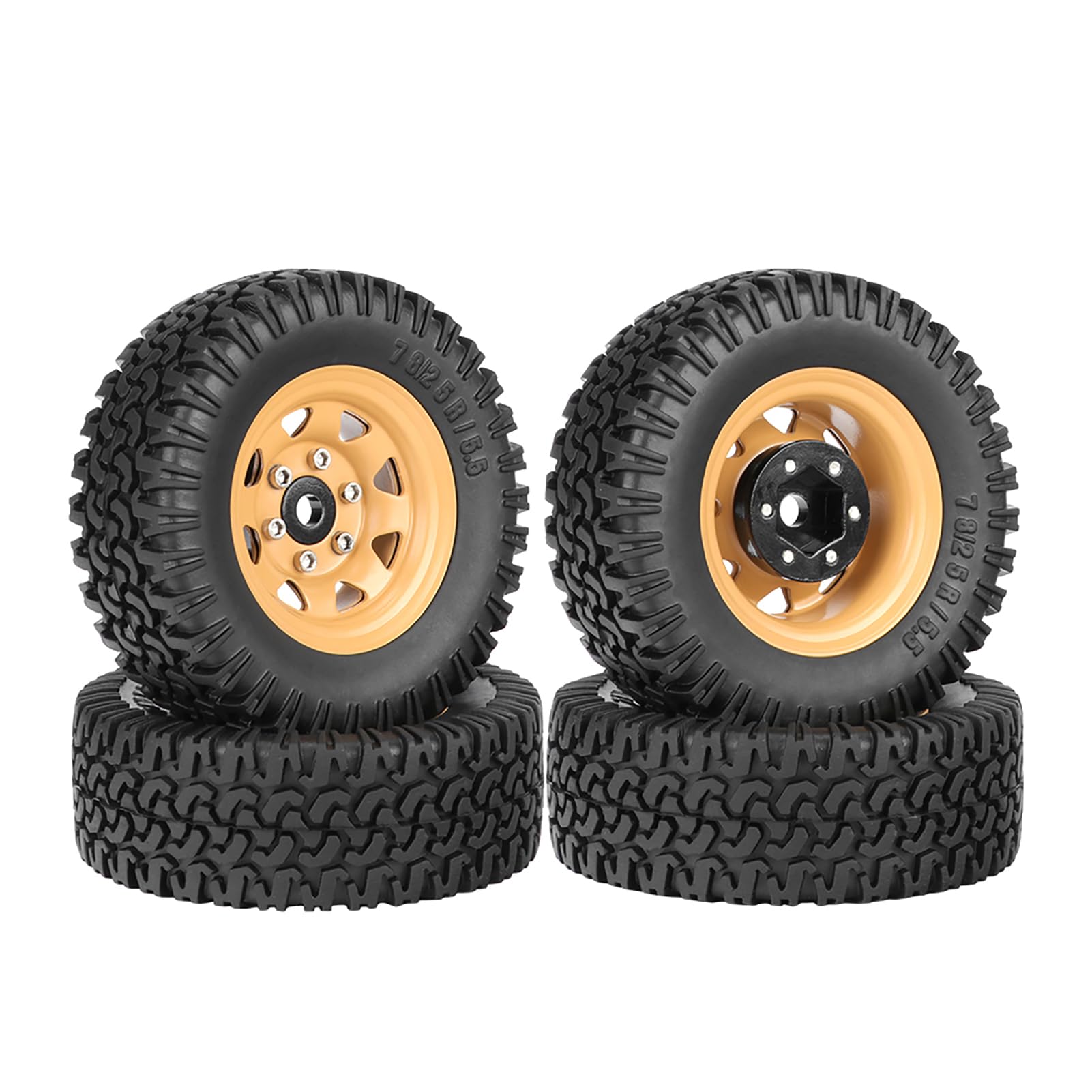 KEEDA Pneu RC 1,55" et jantes en alliage Beadlock pour voiture RC Crawler 1:10 Tamiya CC01 CC02 LC70 MST JIMNY AX90069 D90 (jaune)