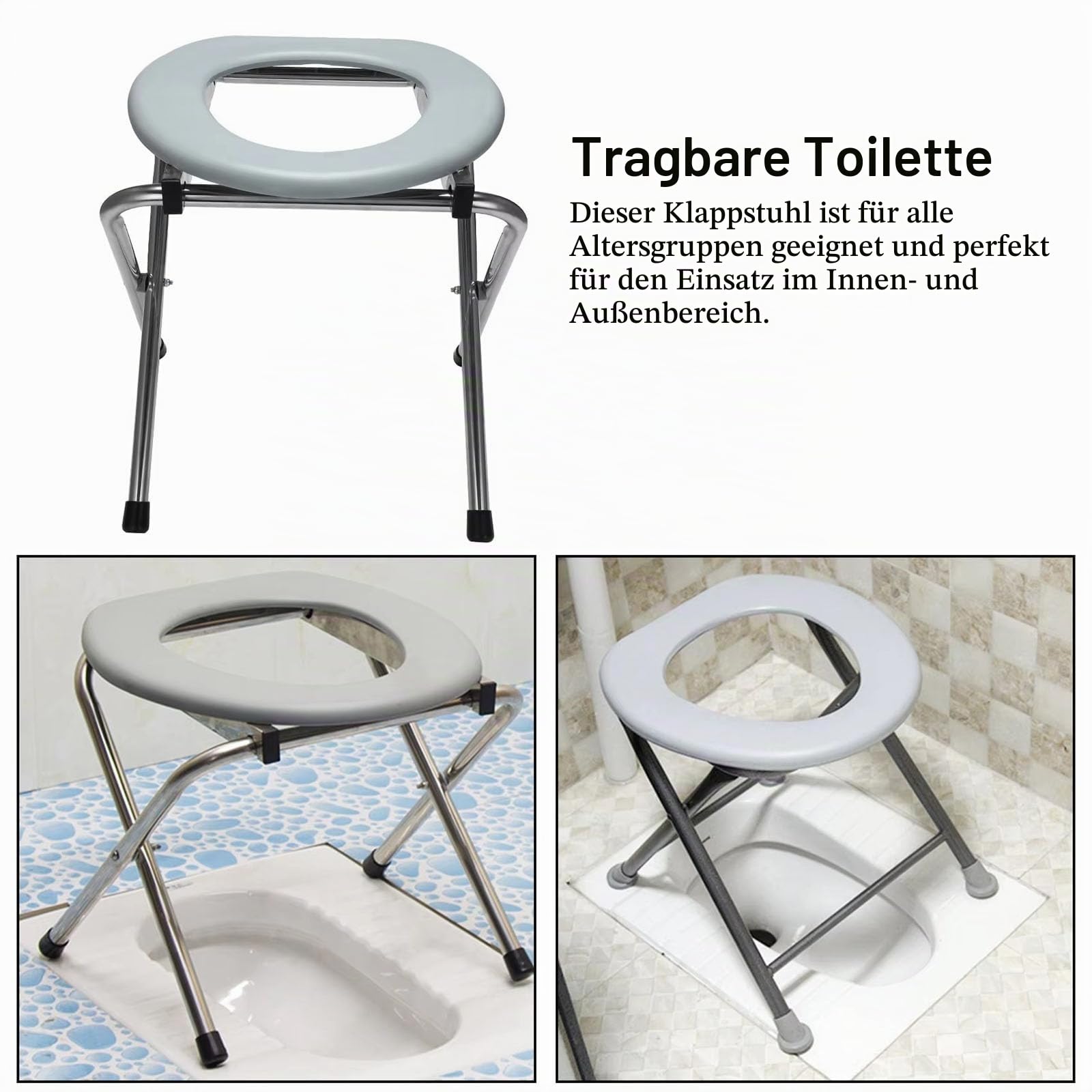 NEWFUN toilettenstuhl klappbar, 100KG,Toilettenstuhl mit Bezug, Plastiktüte und Plastikring, einfach und ohne Werkzeug zu montieren, für den Hausgebrauch und Camping geeignet