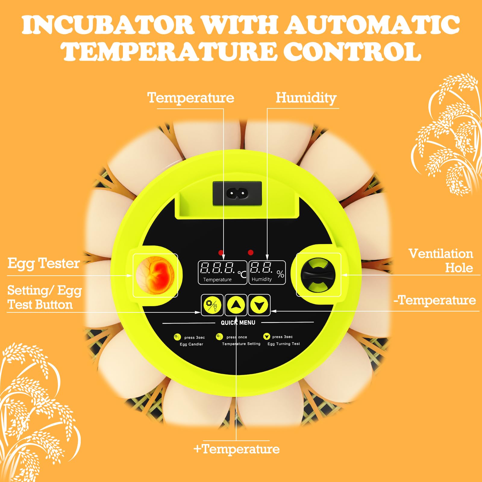 Incubatrice automatica per 12 uova, incubatrice per polli con approvvigionamento automatico dell'acqua e turbina automatica, controllo dell'umidità, trasformatore per uova per polli, anatre e uova di