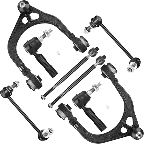 Front Upper Control Arms with Sway Bar Links and Inner Outer Tie Rods for Chrysler 300 Dodge Challenger Magnum Charger (RWD ONLY) (8pc Set)