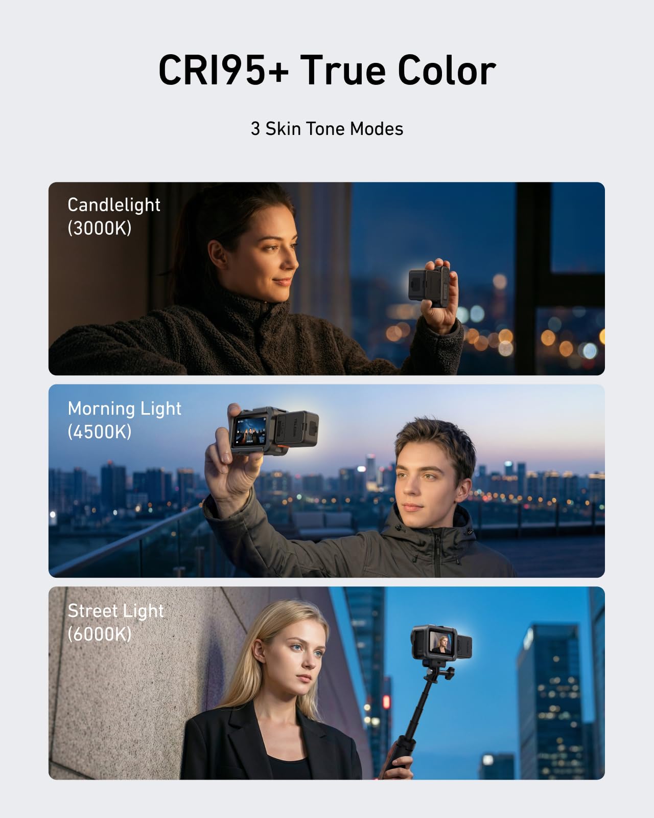 TELESIN Luz LED Magnética para dji Osmo Action 6&Nano, CRI95+ Luz de Relleno Portátil,3000K–6000K,5 Niveles de Brillo,Resistente al Agua IPX5,Más de 10 Horas de Duración de Batería,Luz para Vlogging
