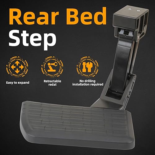 Miniatura 4 de MITZONE Escalón de cama F150 compatible con Ford F-150 2021 2022 2023 excluye doble escape plegable escalón de camión retráctil parachoques trasero