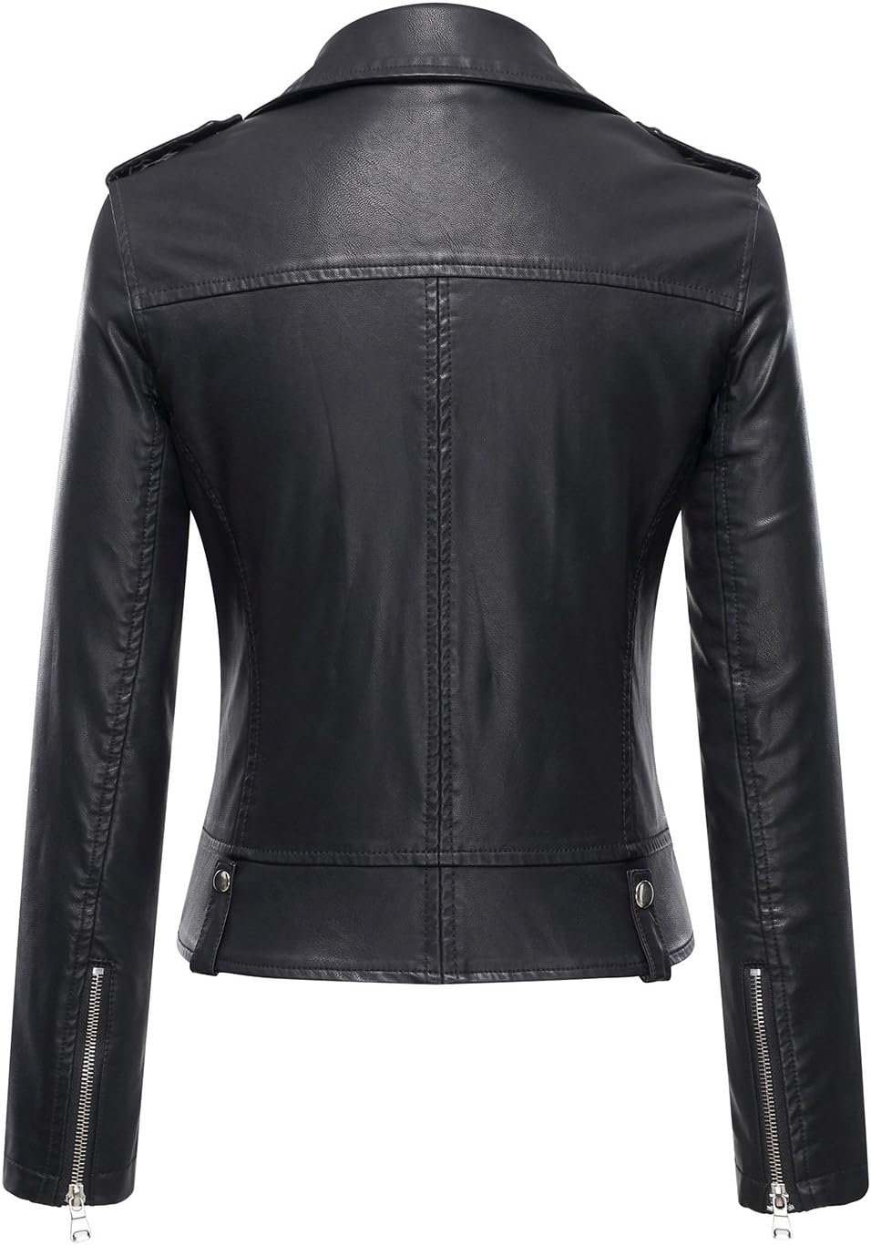 Tanming Women's Faux Leather Moto Biker Short Coat Jacket E Black17 Small