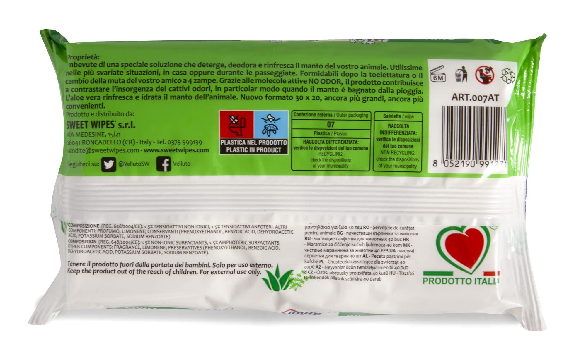 AMORE MIO 560 Salviette Aloe Vera e Timo Extra Large per Il Manto di Cani, Gatti e Animali Domestici, Disinfettanti e Igienizzanti, 30x20 cm - 14 Confezioni da 40 Salviettine