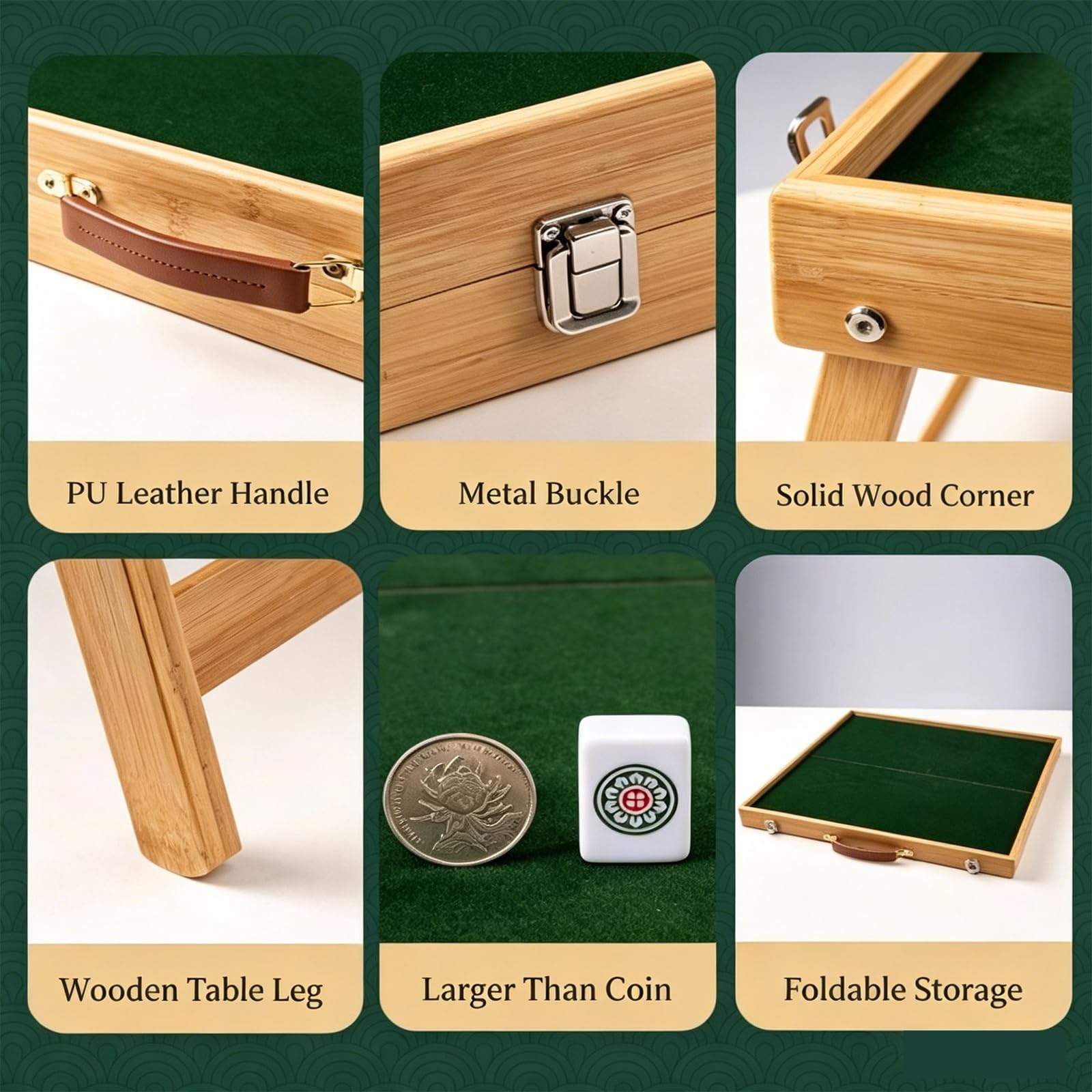 Mesa Plegable De Madera Portátil para Mahjong, Incluye Bolsa De Almacenamiento, Regla Y Dados para Uso Doméstico Y Recreativo Al Aire Libre. Superficie Fácil De Limpiar para El Hogar O Noches De