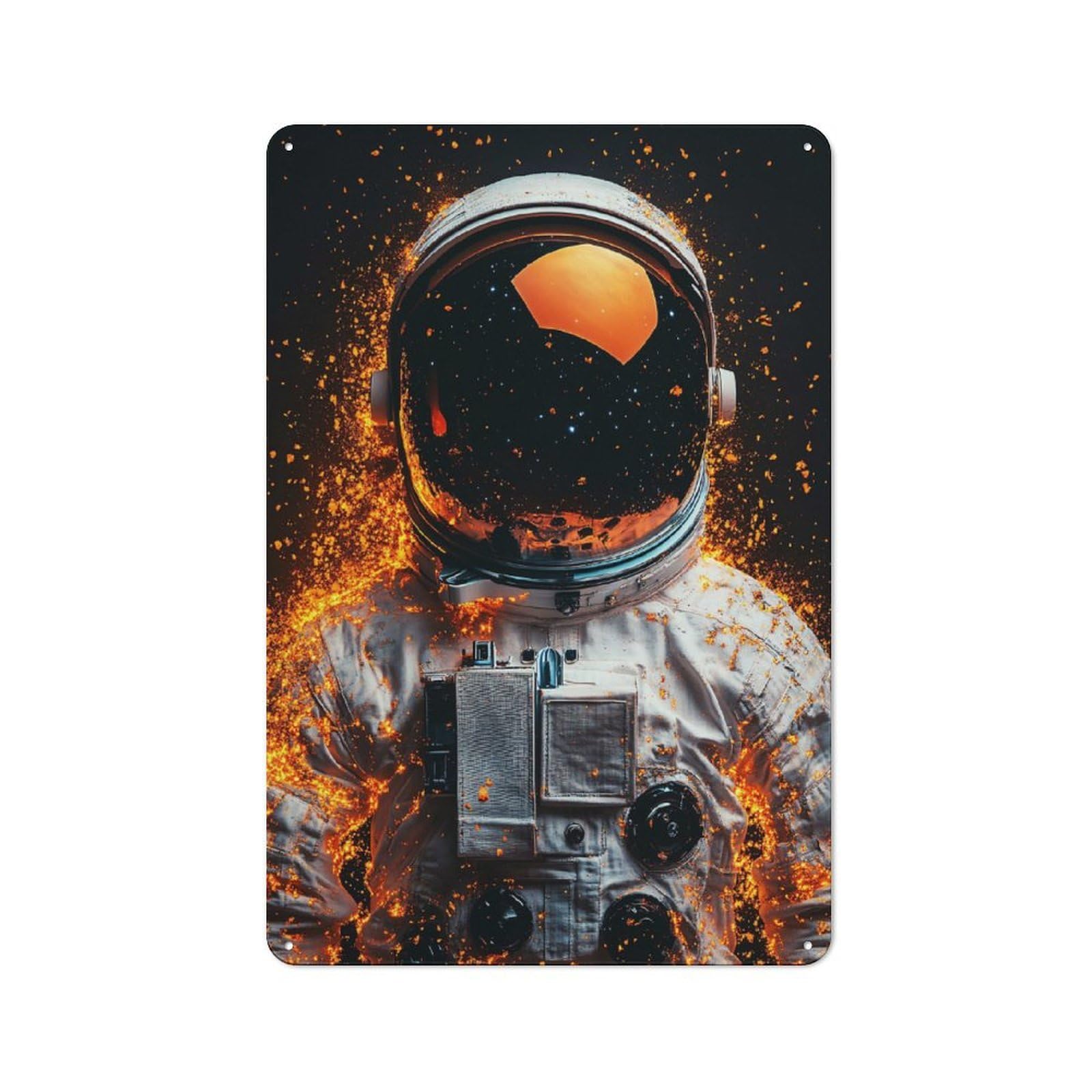 Junmoney Style-20 Retro Metal Wall Sign 30X20cm With Astronaut In Space Suit With Fire For Hallway Wall, Suited To Hallway Decor Lovers