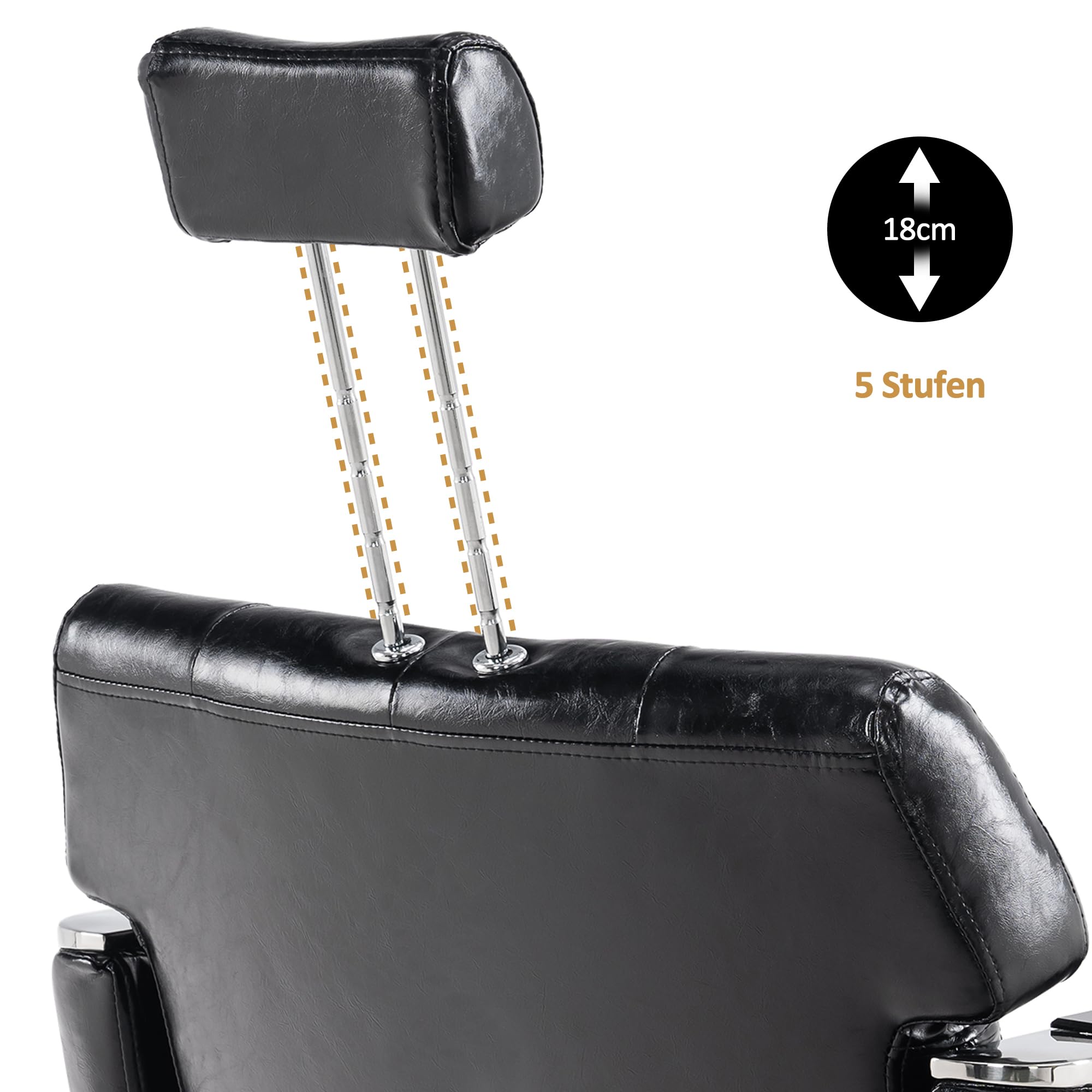Barberpub Sedia da barbiere con poggiatesta, sedia Barber con pompa idraulica, poltrona da parrucchiere regolabile in altezza, girevole a 360° e inclinabile, stile retrò vintage, in similpelle, 8132