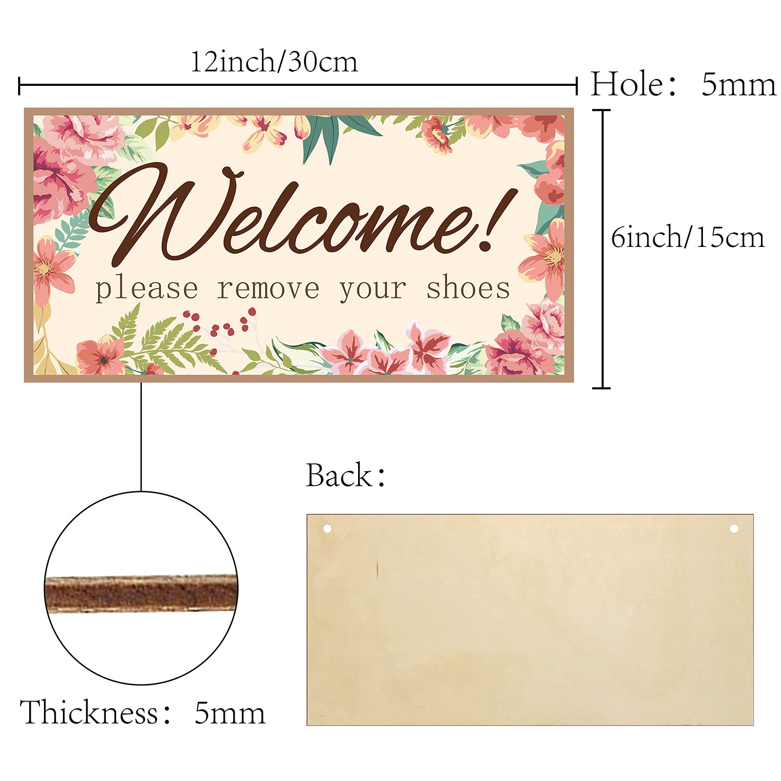 SZHMZ Targa in legno con scritta in lingua inglese Please Remove Your Shoes – Rustic, Retro – 20,3 x 20,3 cm – montaggio a
