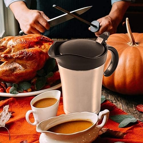 Miniatura 7 de Salsa grande de acero inoxidable – 25 onzas de doble pared aislada jarra de salsa con tapa de plástico con bisagras