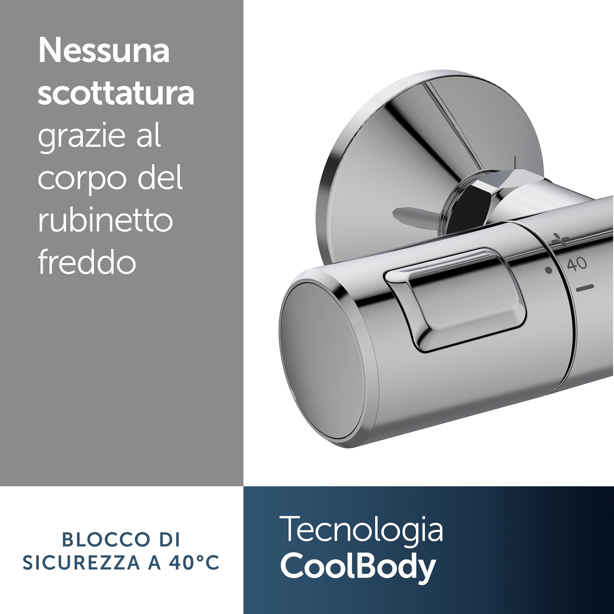 Ideal Standard Ceratherm T25 Sistema doccia, soffione doccia a risparmio idrico con getto variabile e protezione antiscottatura (CoolBody), flessibile doccia 1600 mm – Cromato (315x492,5x1117 mm)
