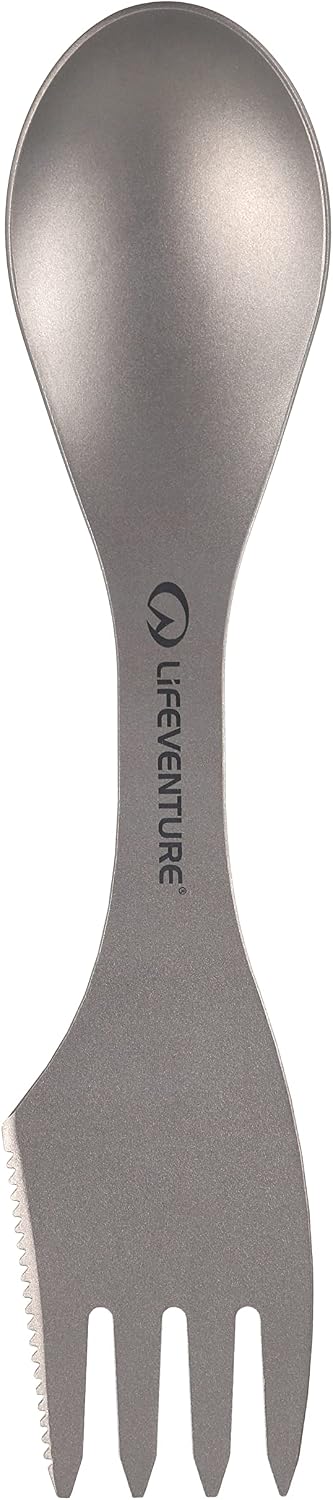 Lifeventure Superlight Titanium Spork with Serrated Cutting Edge, Silver