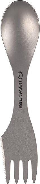 Lifeventure Superlight Titanium Spork With Serrated Cutting Edge And Storage Pouch  Ideal For Camping Or Travel