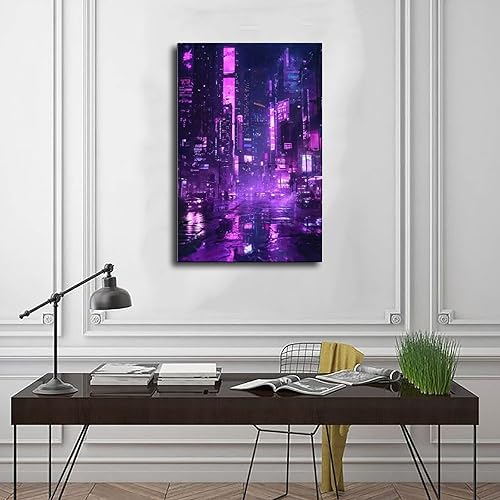 Miniatura 3 de XAHOR Póster de pared futurista retro neón  Lienzo de paisaje nocturno Cyberpunk  Impresión de arte digital para el hogar moderno, póster de lienzo