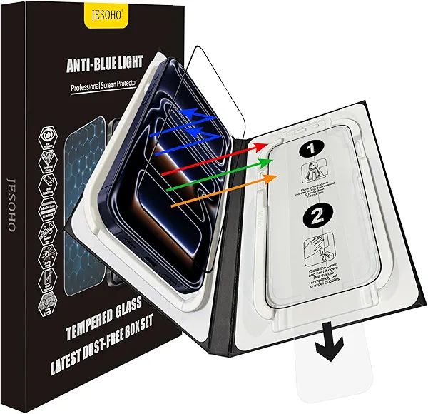 Screen Protector for iPhone 17 Pro Max(6.9 inches) Blue Light Blocking, Military-Grade Shatterproof HD Tempered Glass with Easy Installation Tray,Touch Sensitive, 9H Hardness, Anti-Scratch 2 Pack