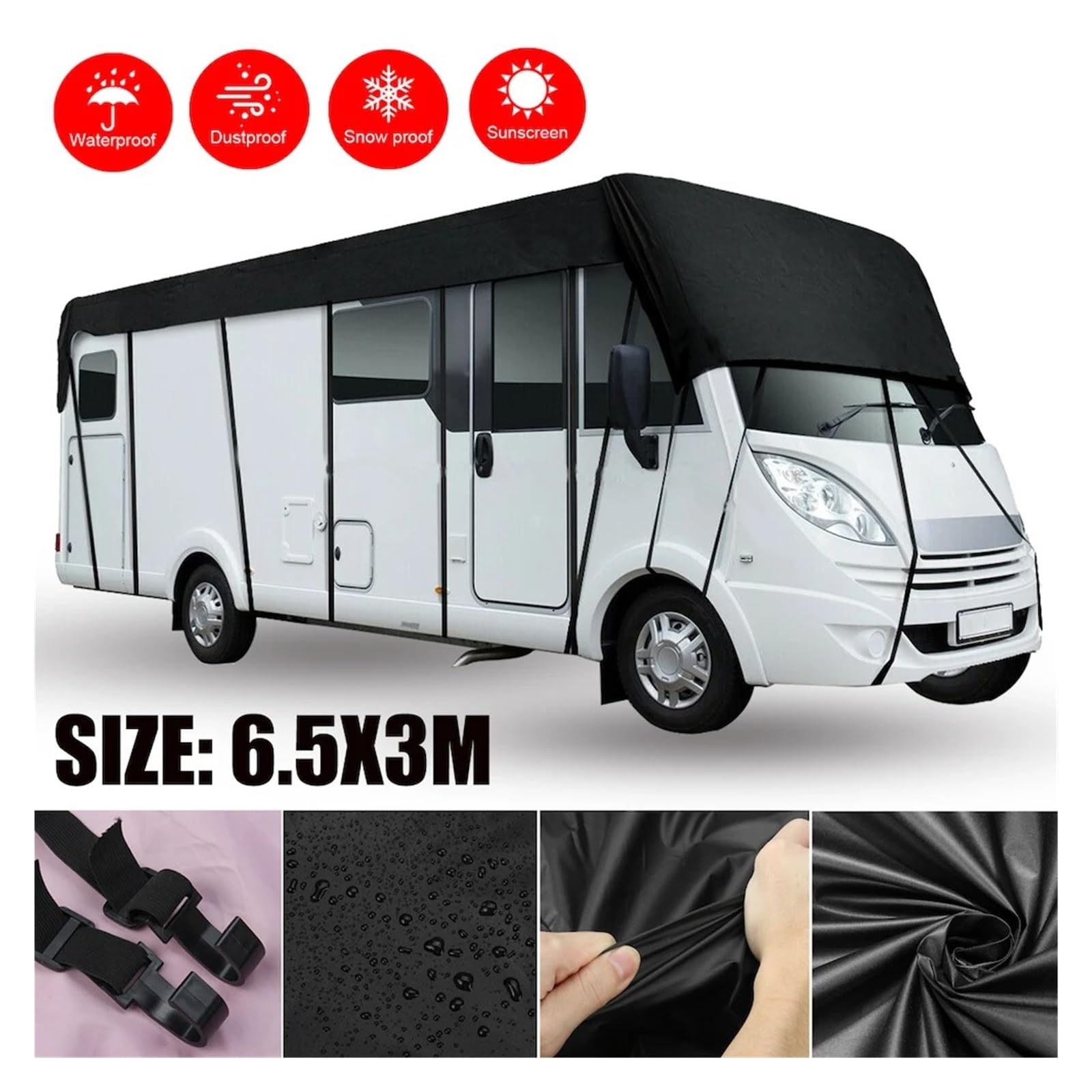 Funda para Coche Lona para Autocaravana 210D Cubierta para Techo Caravana Impermeable A Prueba Polvo Parasol Y Protección UV(6.5X3m)