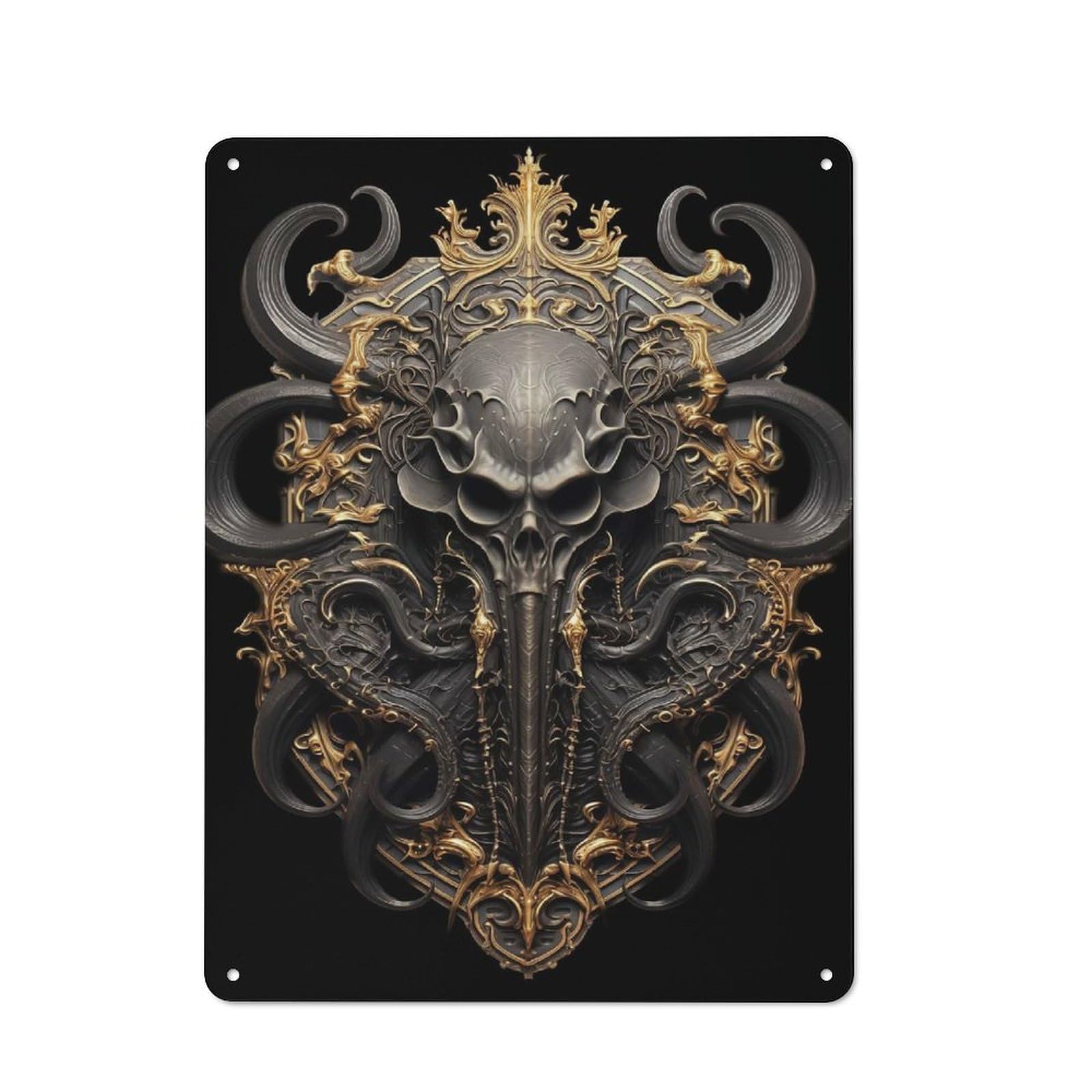Junmoney Style-20 Metal Wall Sign 40X30cm Featuring Black Gold Imperial Kraken For Workshop Wall, For Room Styling Across Workshops And Hobby Rooms