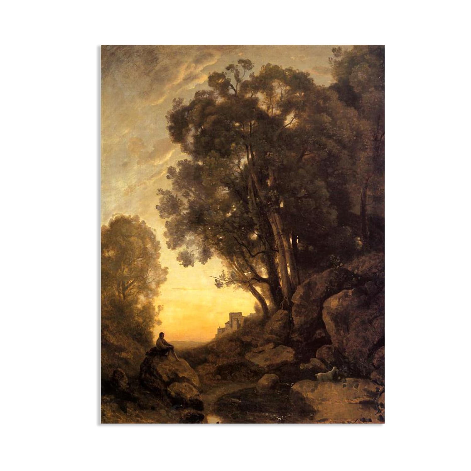 Hau3sh3a Jean Baptiste Camille Corot Wall Art Fishing with Nets Evening Famous Nature Painting Print Giclee Canvas Wall Decor for Living Room Bedroom Office Home Decor90x70cm(35x28in) Frameless