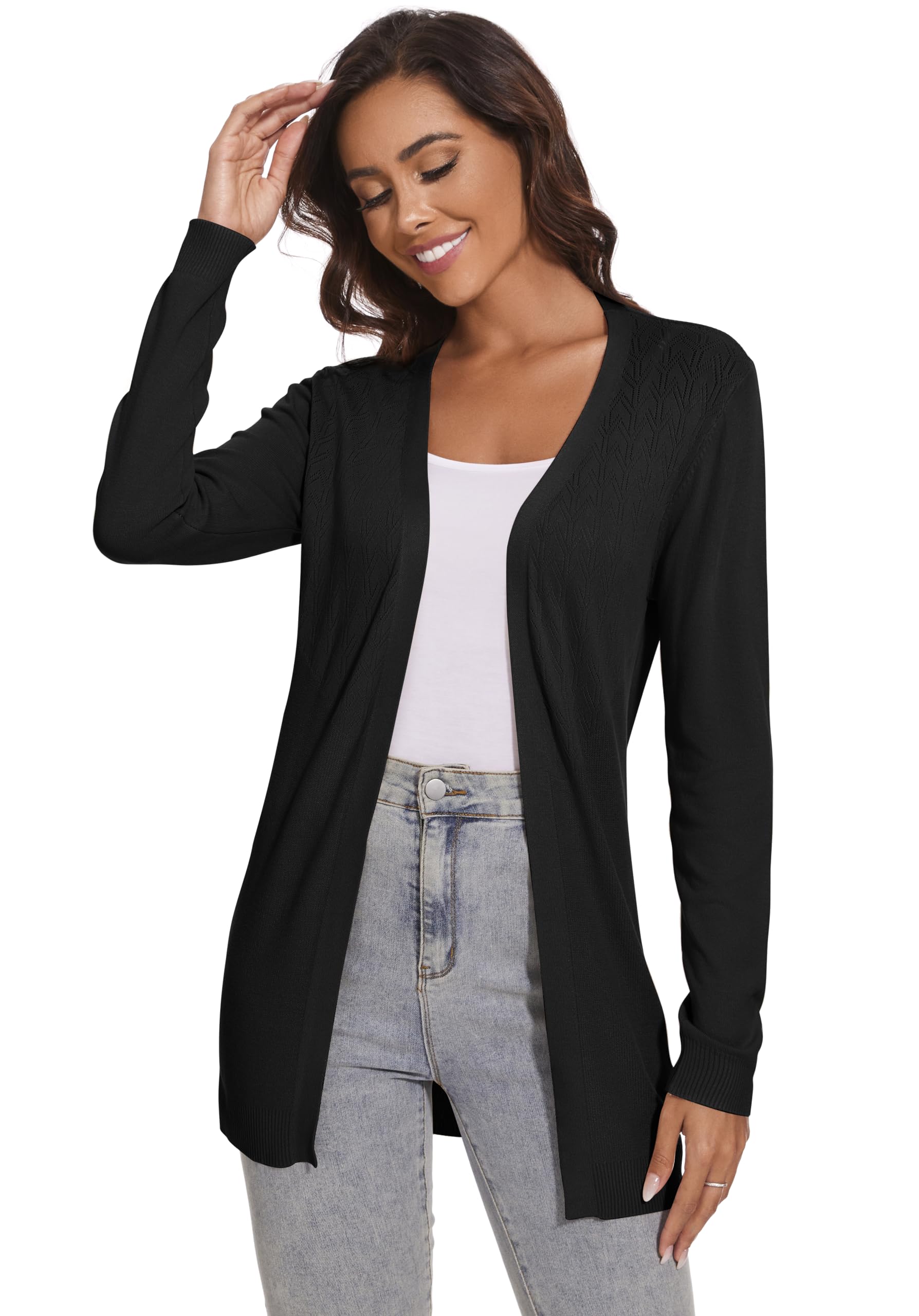 Donna Cardigan Lungo Casual Leggero Maniche Lunghe Giacca Estivo Elegante Cardigan Maglia