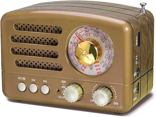 PRUNUS J-160 Portable Radio Retro, SW AM FM Radio Small with Bluetooth Speaker, Transistor radio Battery Operated,upgrade 1800mAh Rechargeable Battery,Supports TF Card/AUX/USB MP3 Player (Gold)