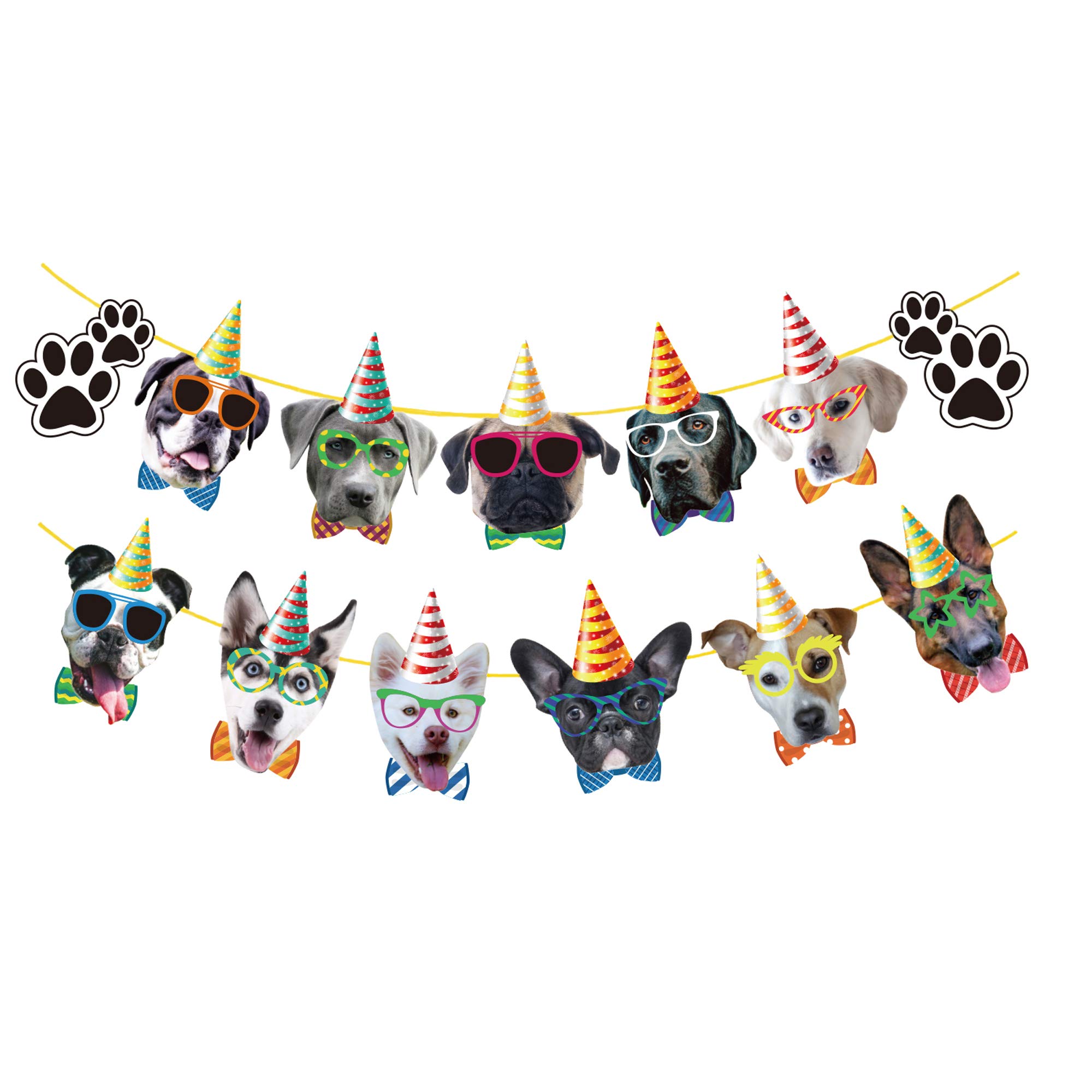 TSJ Hunde-Geburtstagsbanner – 13 Karten Mit Hundegesichtern & Pfoten, Wimpelkette Für Welpenparty TSJ Hunde-Geburtstagsbanner – 13 Karten Mit Hundegesichtern & Pfoten, Wimpelkette Für Welpenparty