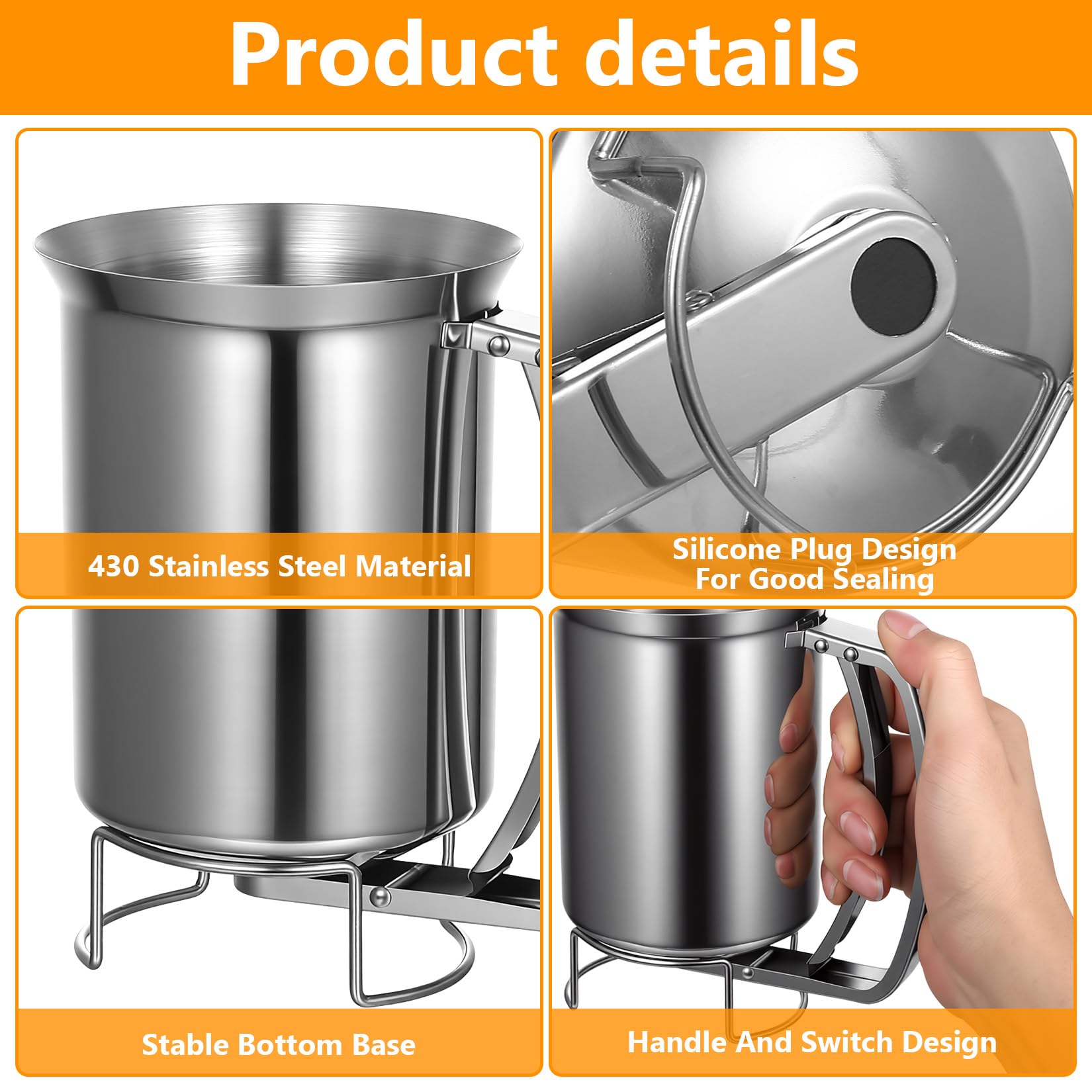 Dozownik do Ciasta ze Stali Nierdzewnej, 900 ml Dozownik do Ciasta na Naleśniki, Babeczki, Ciastka, Cupcake'y i Więcej - Akcesoria Kuchenne do Pieczenia