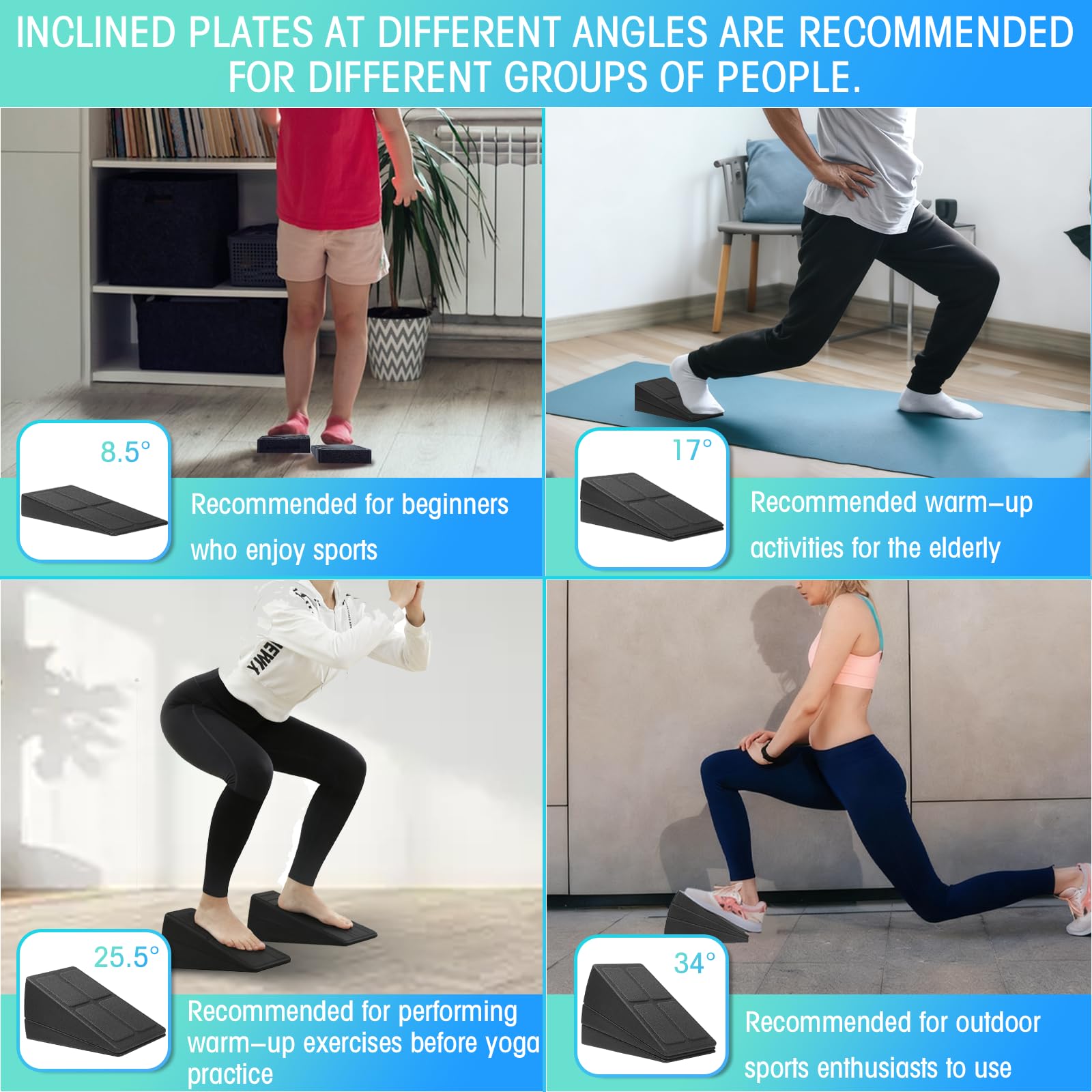 3 Pcs Slant Board Set including 5 Adjustable Angles, 480lbs Weight Capacity Calf Stretcher & Squat Wedge for Exercise Yoga - Image 4