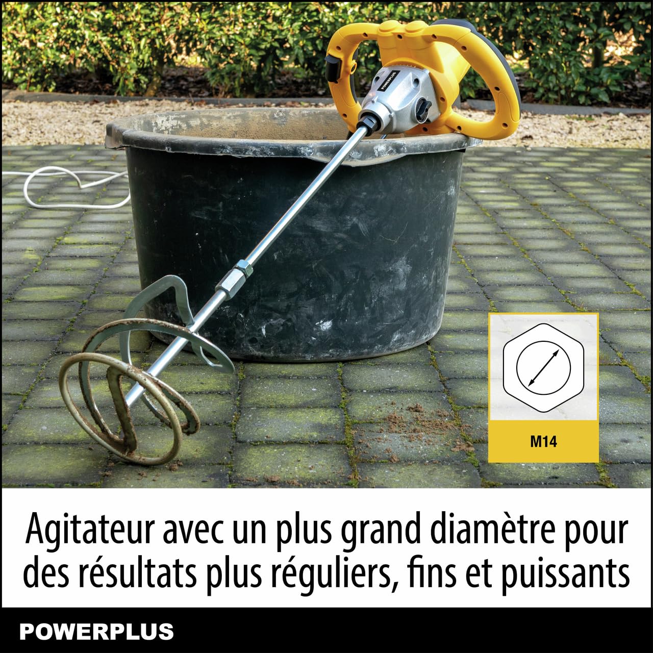 Powerplus Mélangeur à beton et peinture POWX0842-1600W, Vitesse de rotation 180 min-1-460 min-1